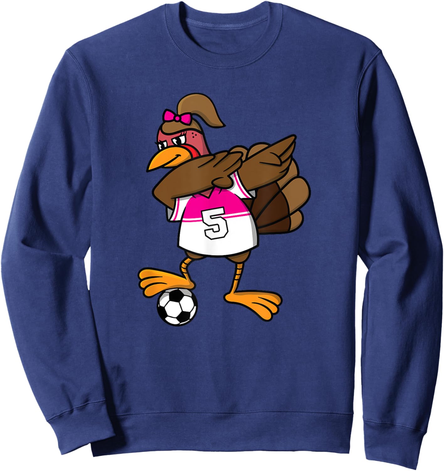 Thanksgiving Turkey Shirt for Girls Soccer Dab Dabbing Funny Sweatshirt - Sweatshirt | Navy