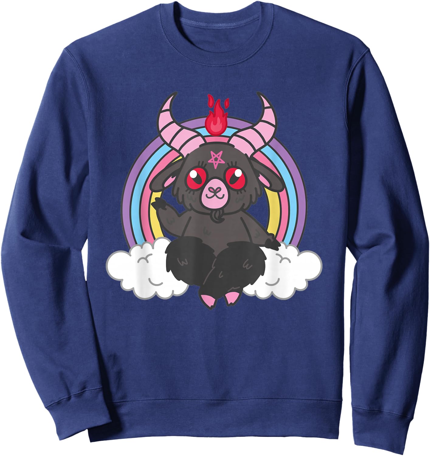 Pastel Goth Cute Kawaii Weird Goat Rainbow Satanic Pentagram Sweatshirt - Sweatshirt | Navy