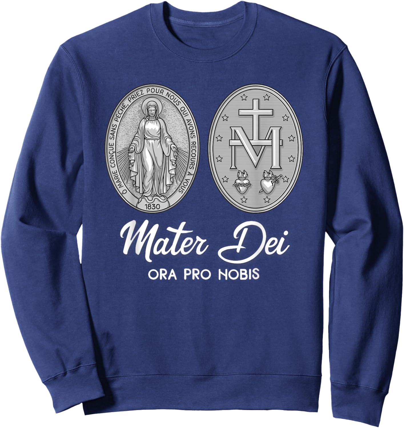 Miraculous Medal Marian Our Lady Catholic Sweatshirt - Sweatshirt | Navy