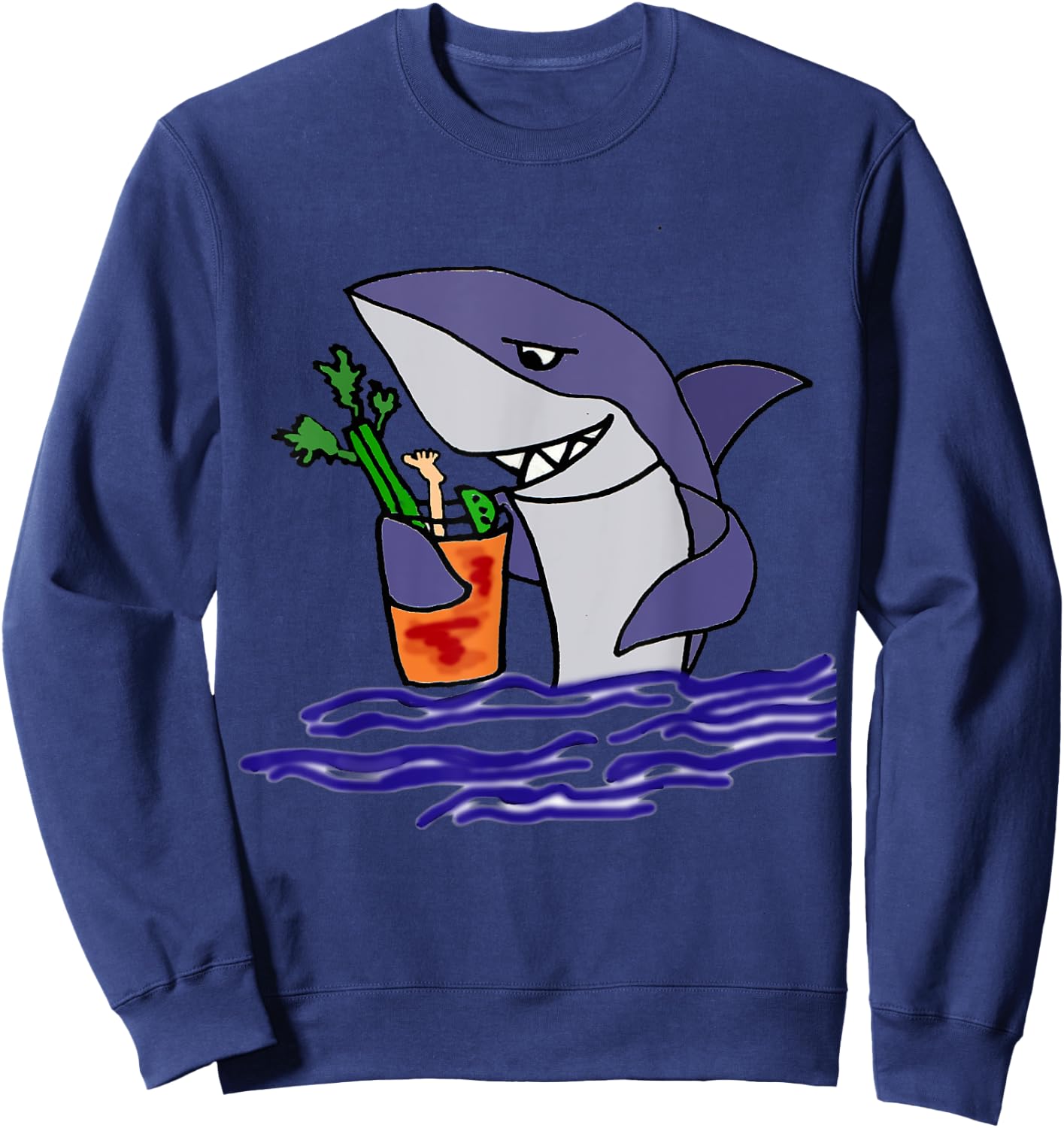 Smiletodaytees Funny Shark Drinking Bloody Mary Sweatshirt - Sweatshirt | Navy
