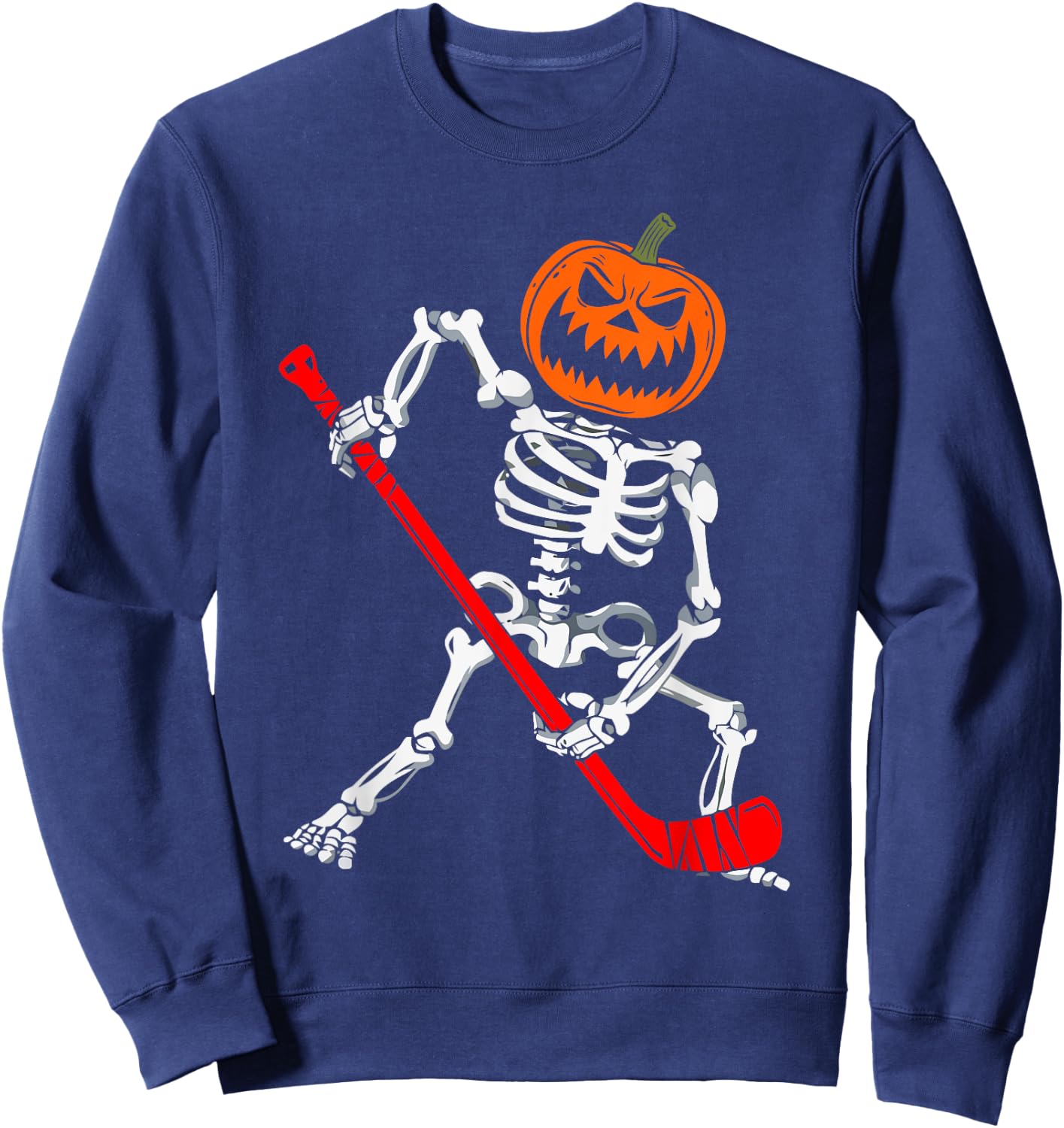 Skeleton Ice Hockey Halloween Pumpkin Hockey Boys Kids Sweatshirt - Sweatshirt | Navy