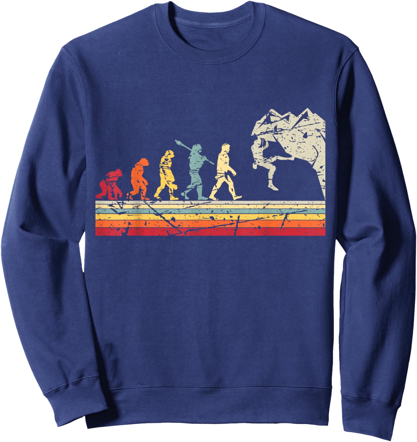 Rock Climbing Human Evolution Vintage Climber Sweatshirt - Sweatshirt | Navy