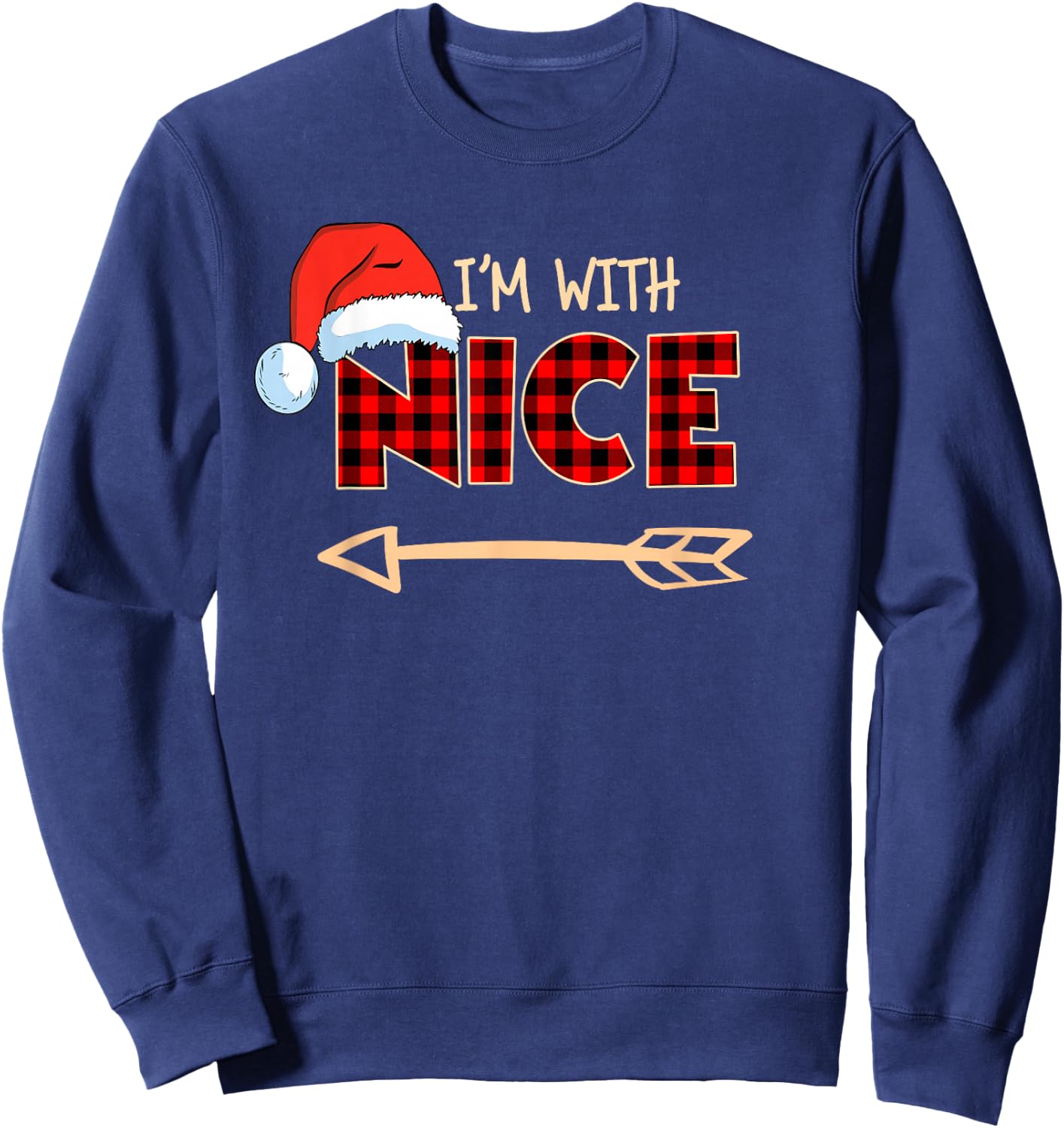 Naughty or Nice Christmas Couple I'm With Nice Red Plaid Sweatshirt - Sweatshirt | Navy