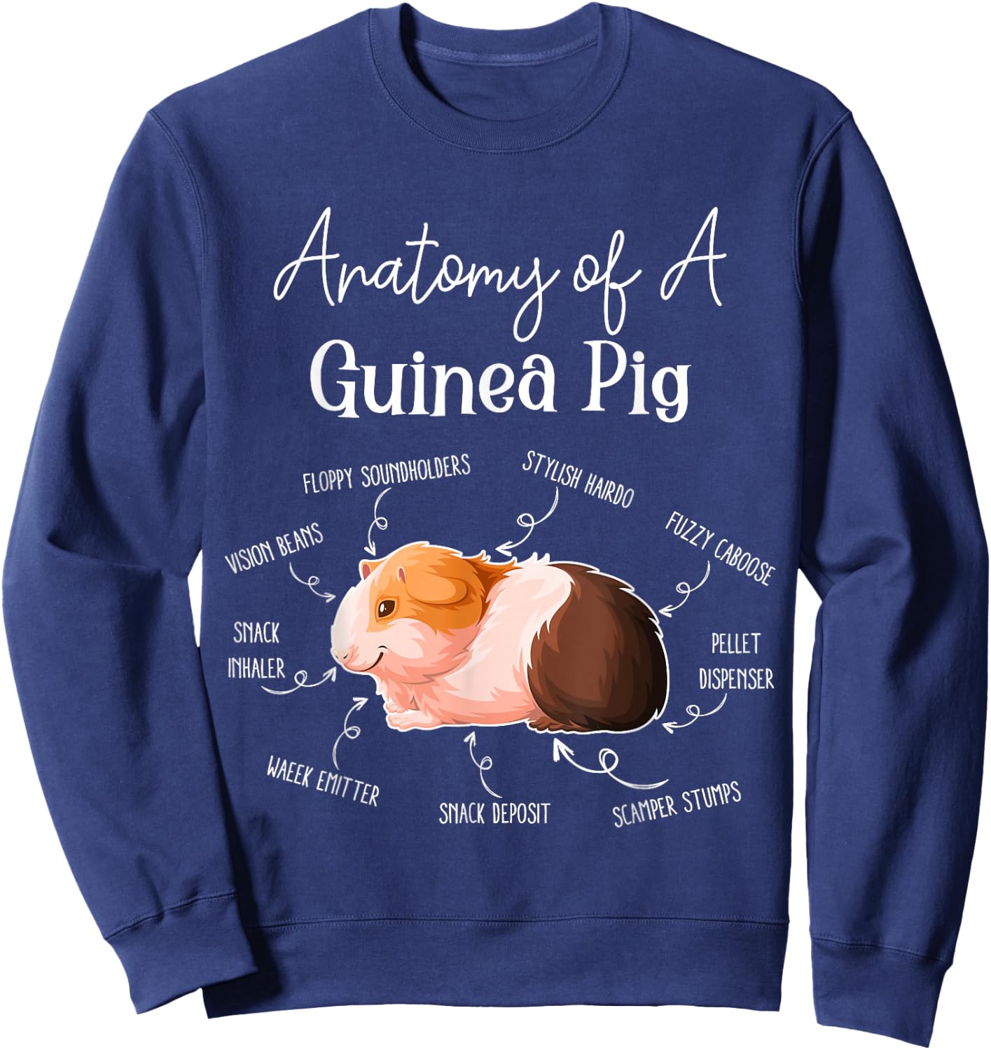 Cute & Funny Guinea Pig Gifts Men Kids x Anatomy Of A Guinea Pig - Black, Small Sweatshirt - Sweatshirt | Navy
