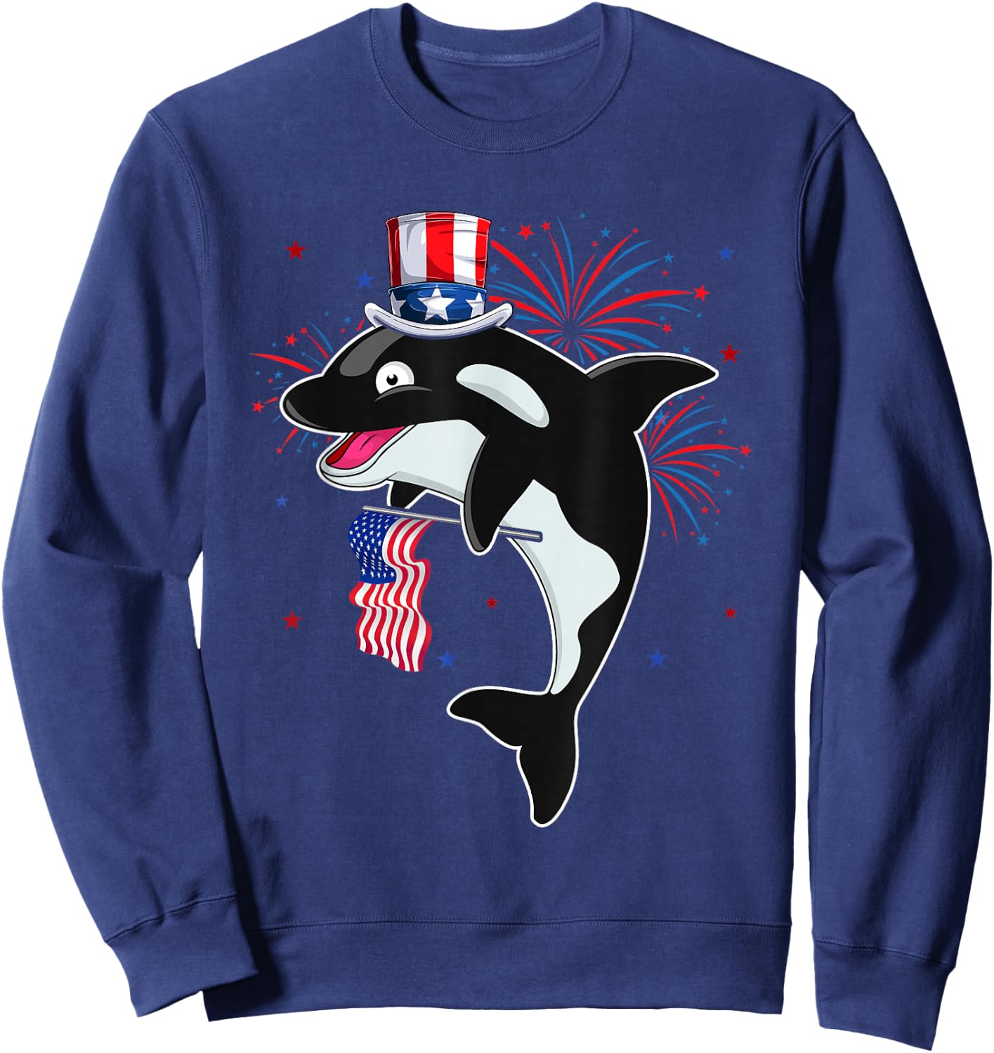 Orca Costume American Flag 4th of July Fireworks Lover Sweatshirt - Sweatshirt | Navy