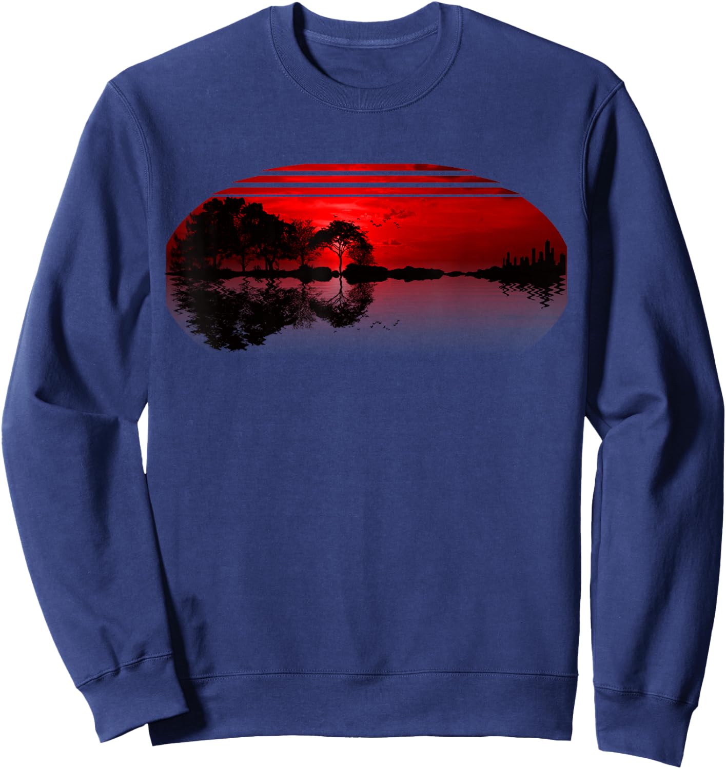Guitar Sunset Sky Trees City Lake Reflection Special Design Sweatshirt - Sweatshirt | Navy