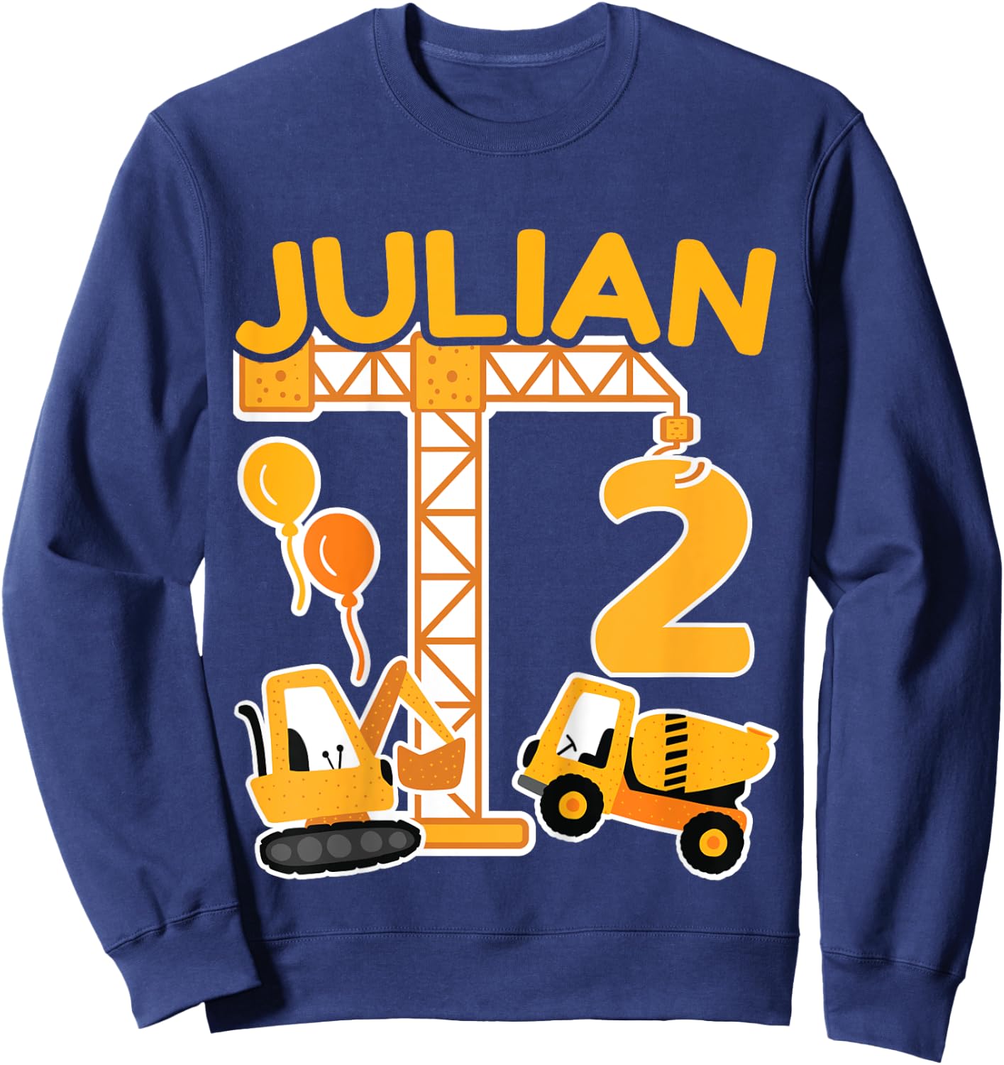 Children's 2nd Birthday First Name Julian Excavator Decoration Gift Boys , black Sweatshirt - Sweatshirt | Navy