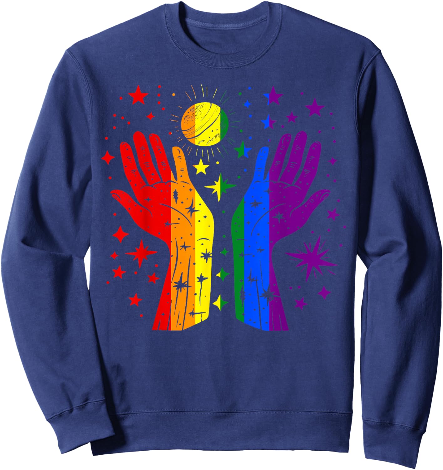 Rainbow Hands with Sun and Stars Gay Pride LGBT Sweatshirt - Sweatshirt | Navy