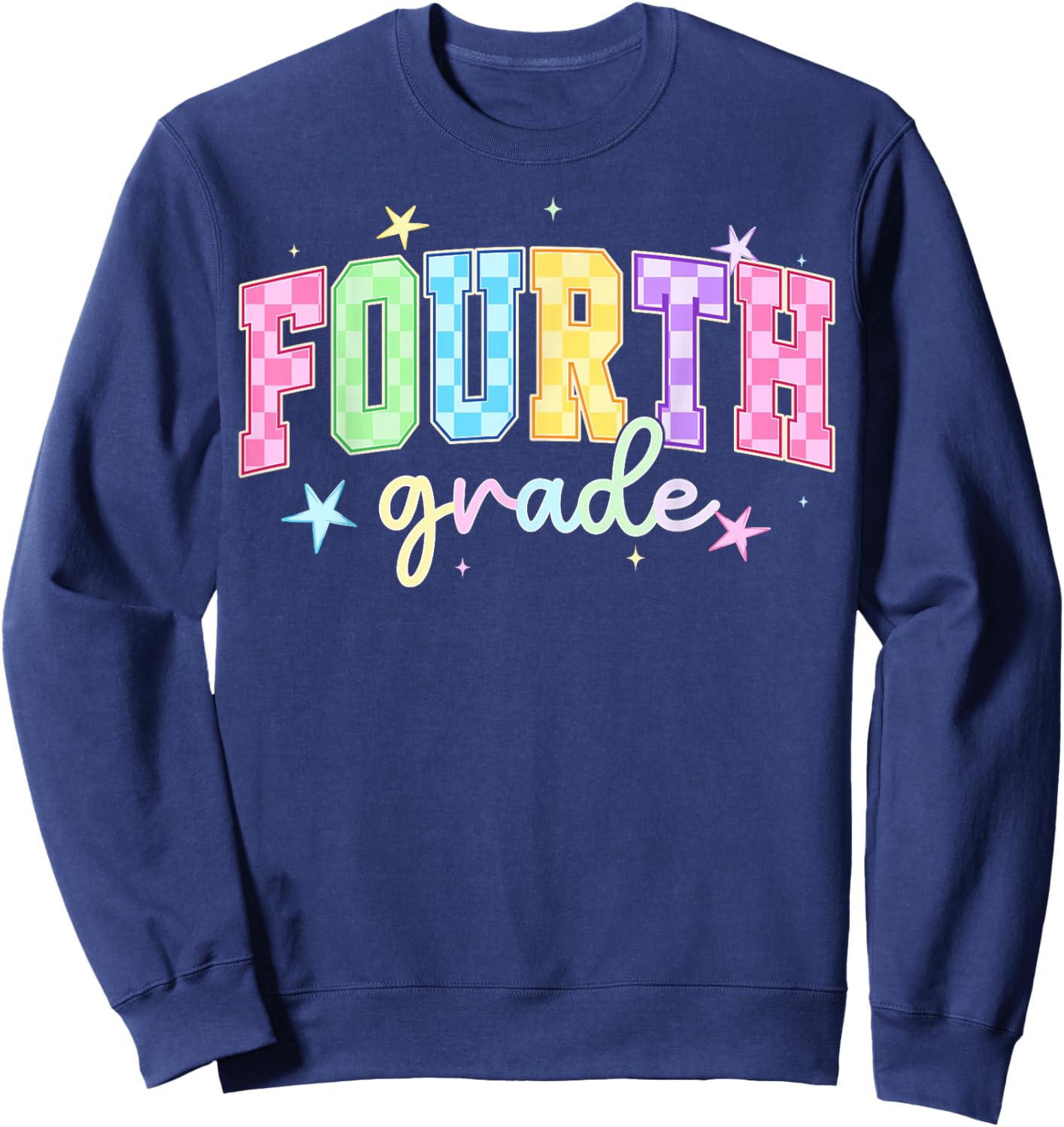 Back to School Checkered Fourth Grade Team Teacher Students Sweatshirt - Sweatshirt | Navy