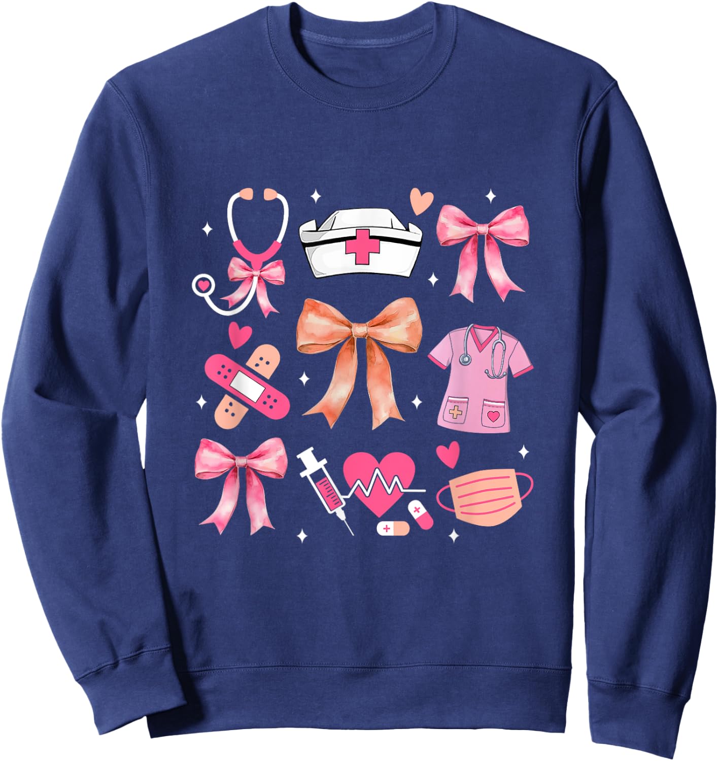 Cute Pink Coquette Bow Nurse Life Nursing Design Sweatshirt - Sweatshirt | Navy