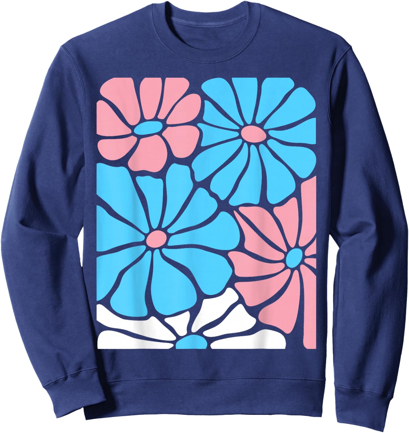 Bold Trans Pride Flowers In Transgender Flag Colors Sweatshirt - Sweatshirt | Navy