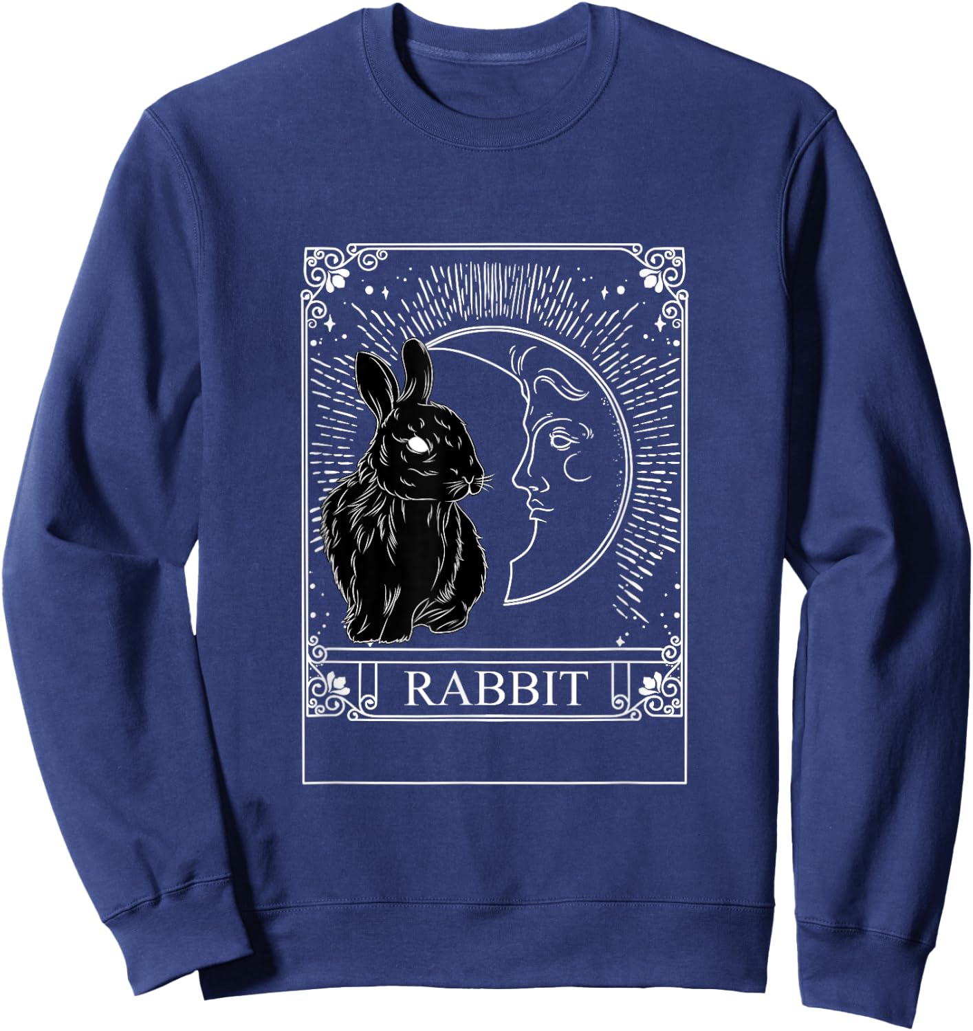Tarot Card Crescent Moon Rabbit Graphic Sweatshirt - Sweatshirt | Navy