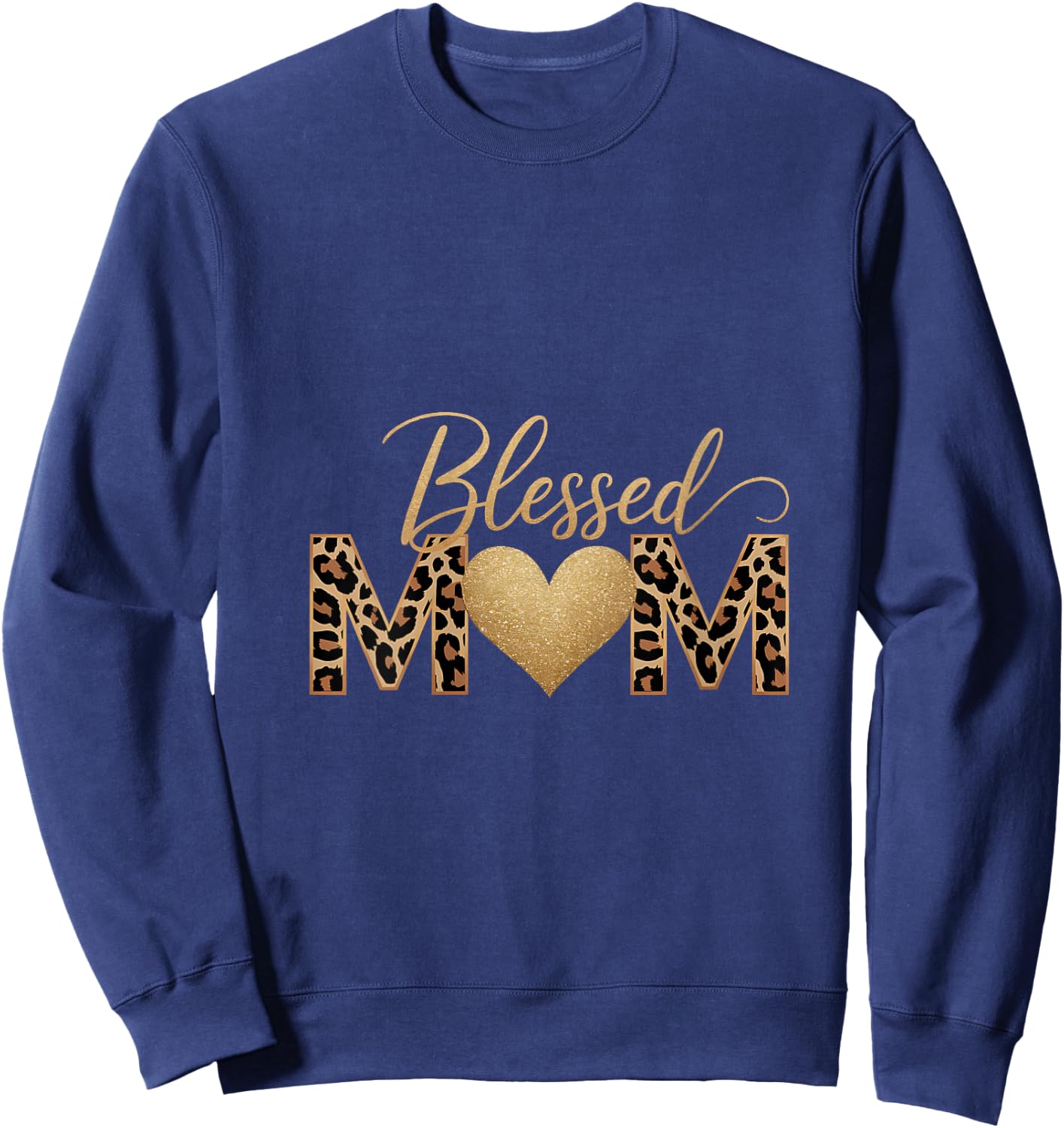Women's Mama Women Blessed Mom Leopard Print Happy Mothers Day V-Neck Sweatshirt - Sweatshirt | Navy
