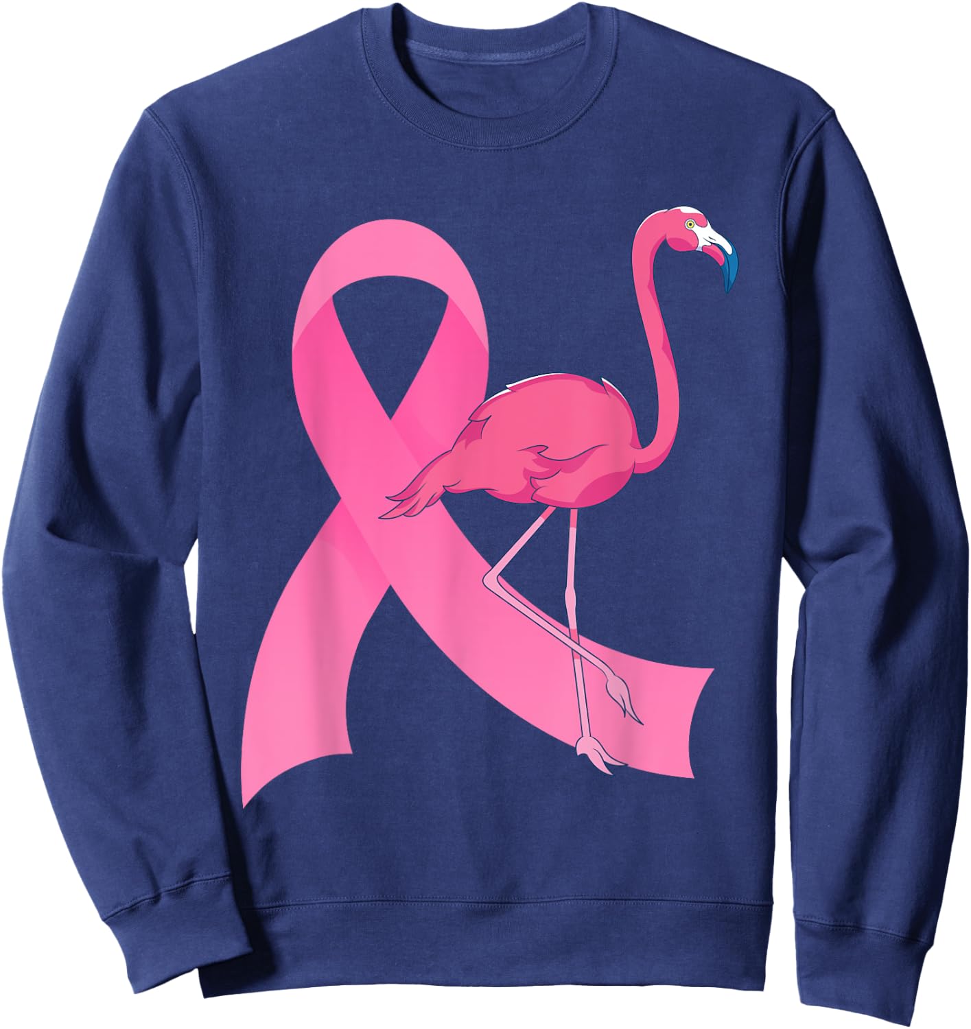 Exotic Animal Flamingo Pink Ribbon Breast Cancer Awareness Sweatshirt - Sweatshirt | Navy