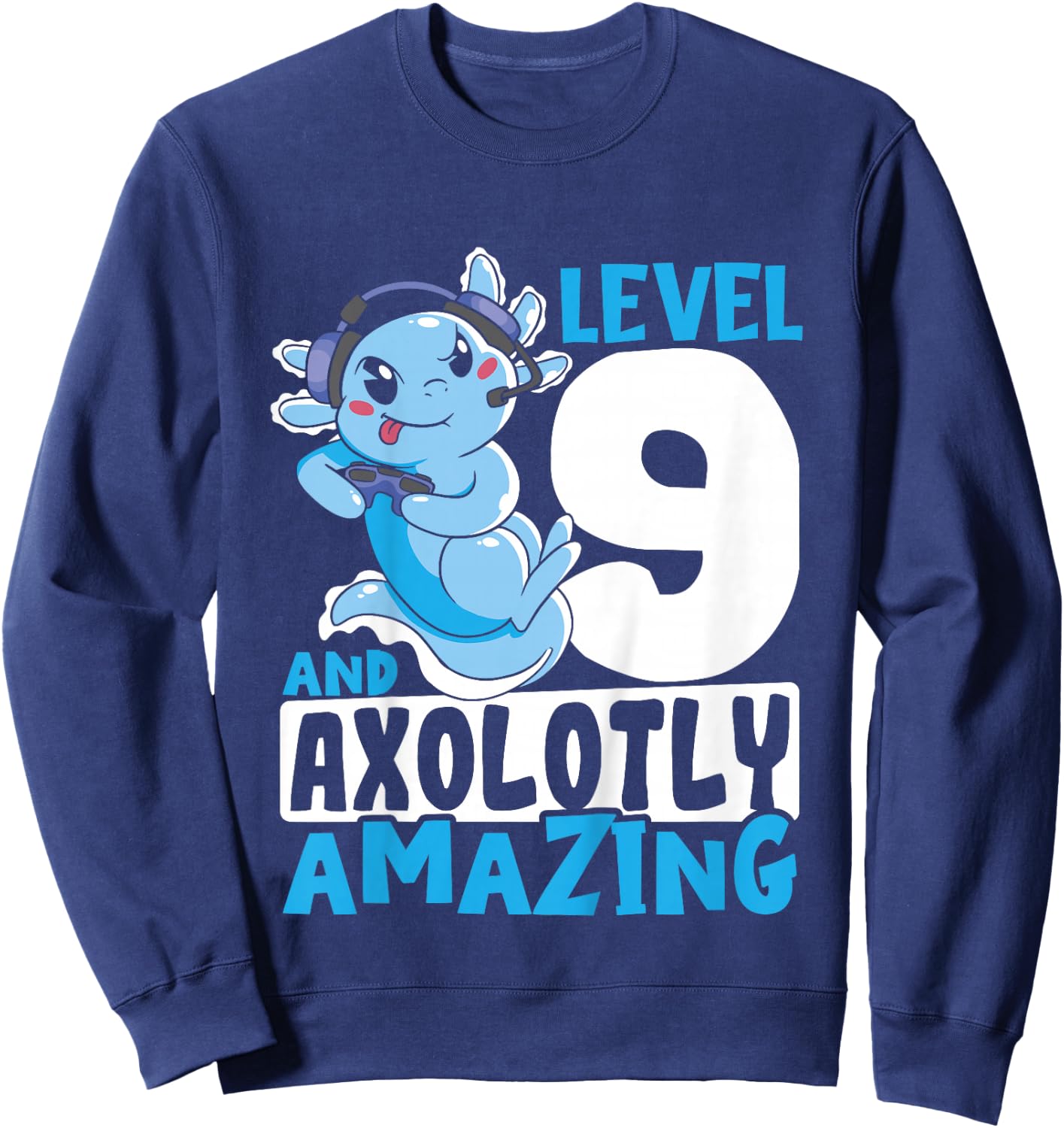 Kids Axolotl Birthday Gaming 9 Year Old Axolotl 9th Birthday Sweatshirt - Sweatshirt | Navy