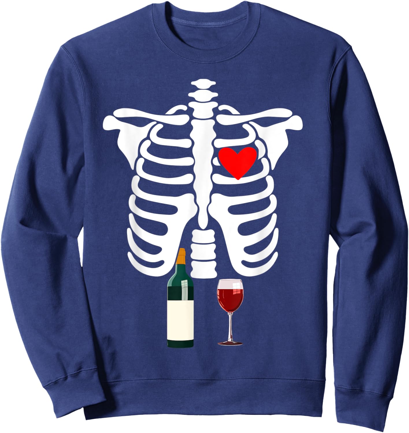 Rib Cage Skeleton X-Ray Drink Wine Halloween Costume Sweatshirt - Sweatshirt | Navy