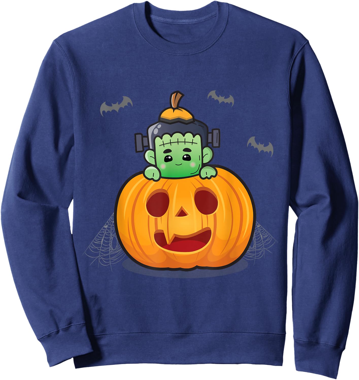 Cute Frankenstein in Pumpkin Kids Matching Halloween Sweatshirt - Sweatshirt | Navy