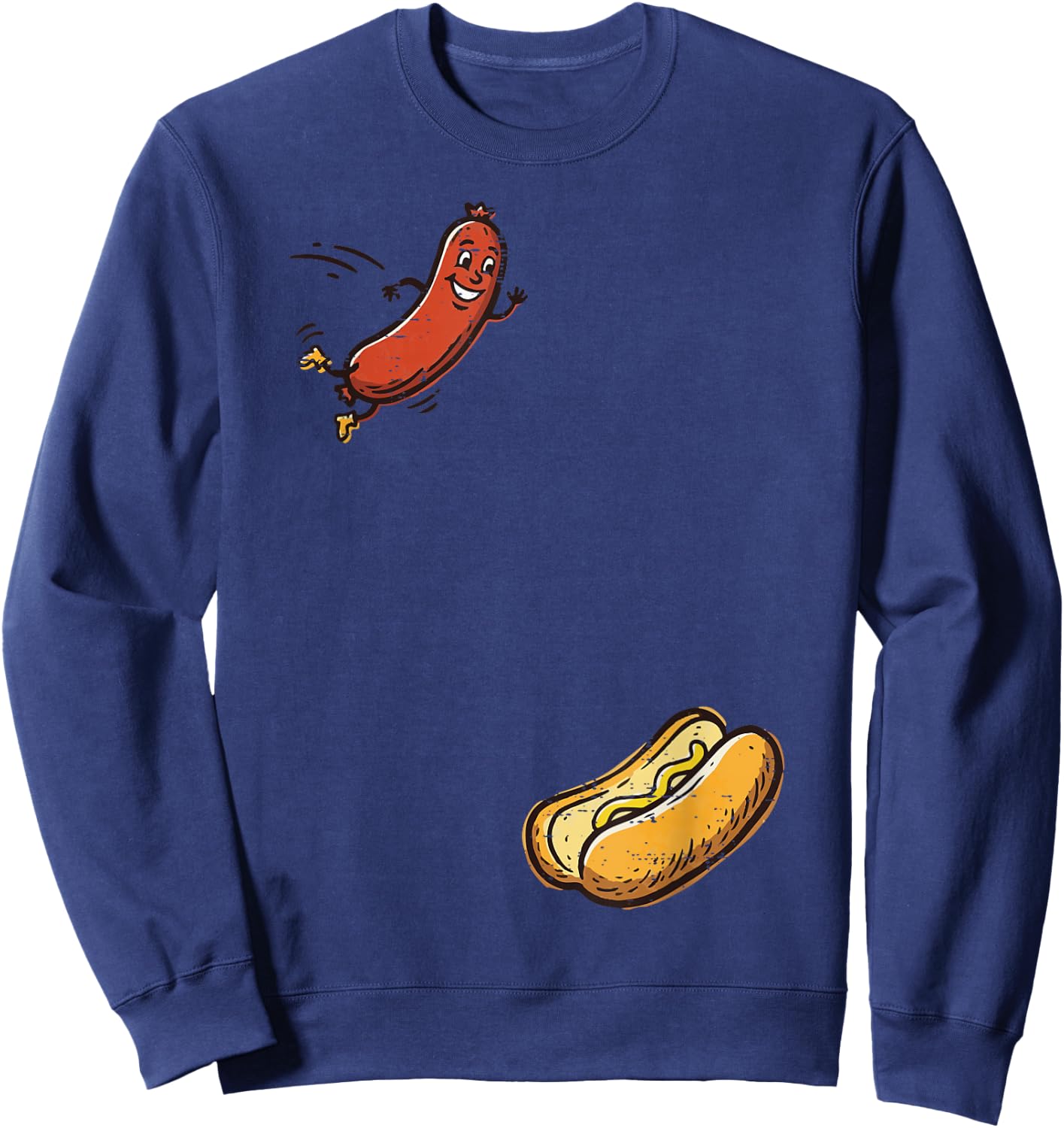 Hotdog Jumping Into Bun Funny Hot Dog Sausage Men Women Kids Sweatshirt - Sweatshirt | Navy