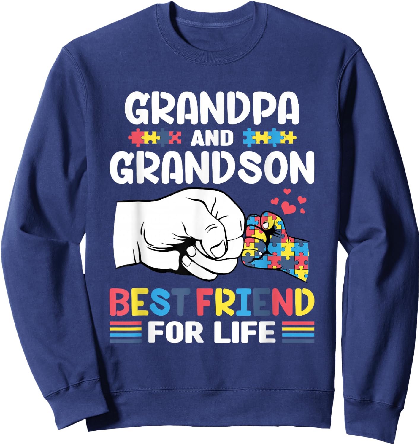 Proud Support Autism Grandpa And Grandson Autism Awareness Sweatshirt - Sweatshirt | Navy