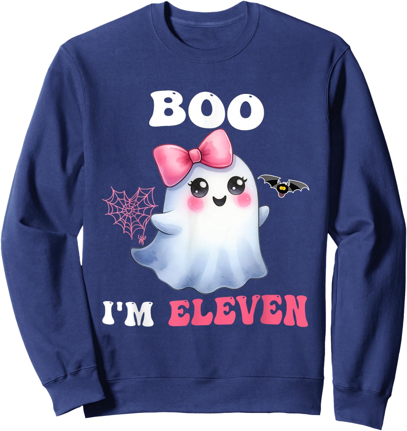 Boo I'm Eleven Cute Ghost 11th Birthday Funny Halloween Girl Sweatshirt - Sweatshirt | Navy