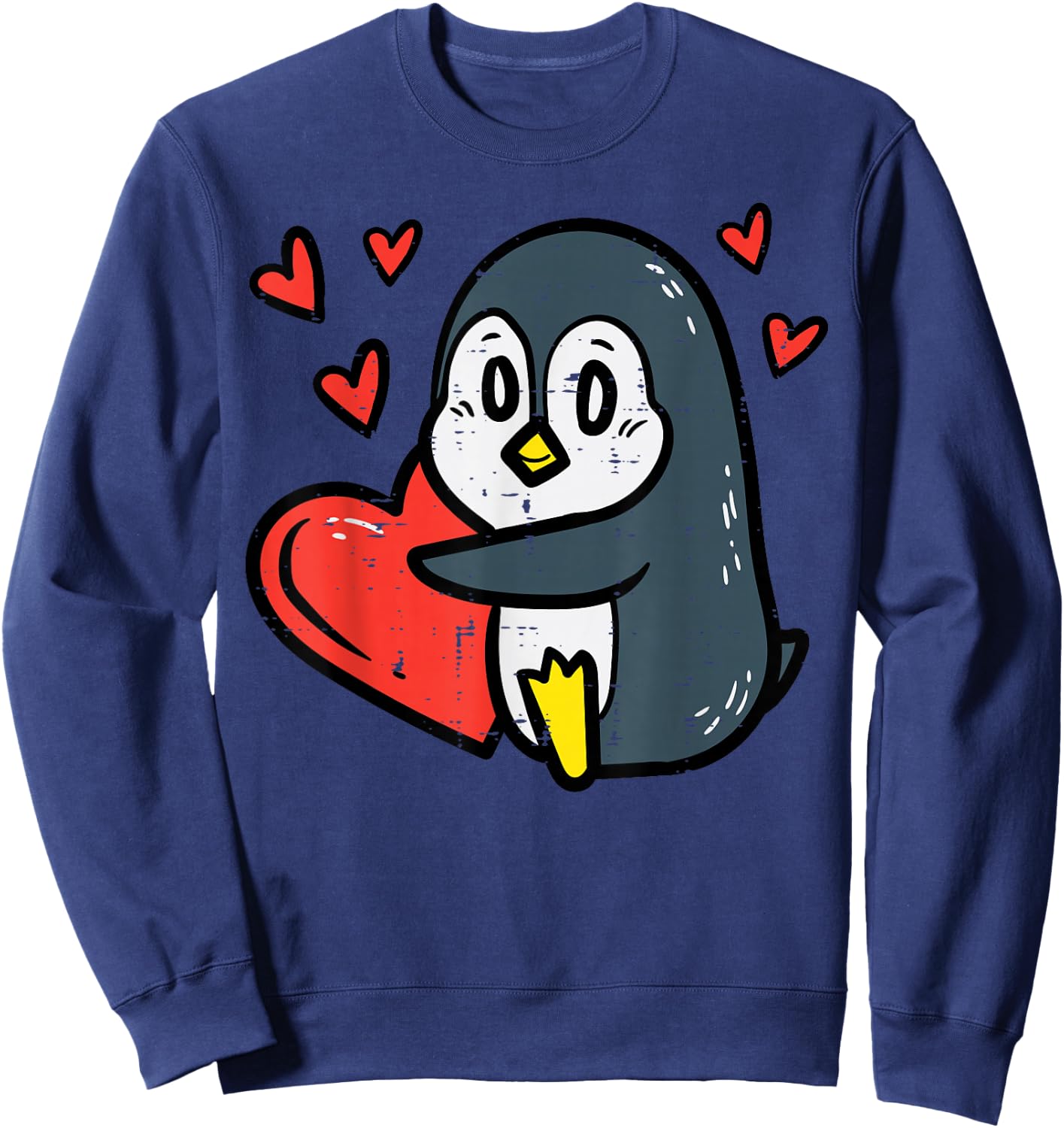 Valentines Day Penguin Heart Boys Girls Kids Toddlers Baby Sweatshirt - Sweatshirt | Navy