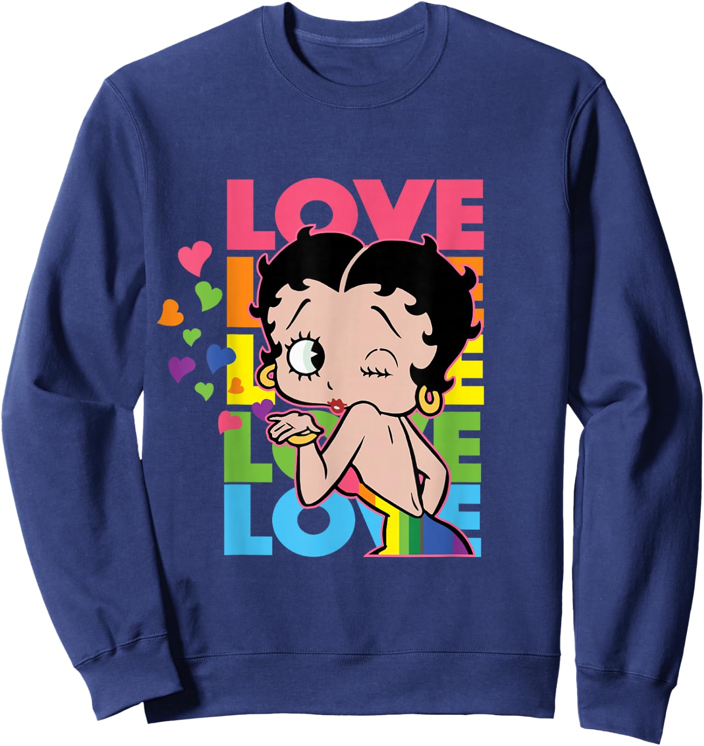 Betty Boop Valentine's Day Rainbow Love Text Stack Sweatshirt - Sweatshirt | Navy
