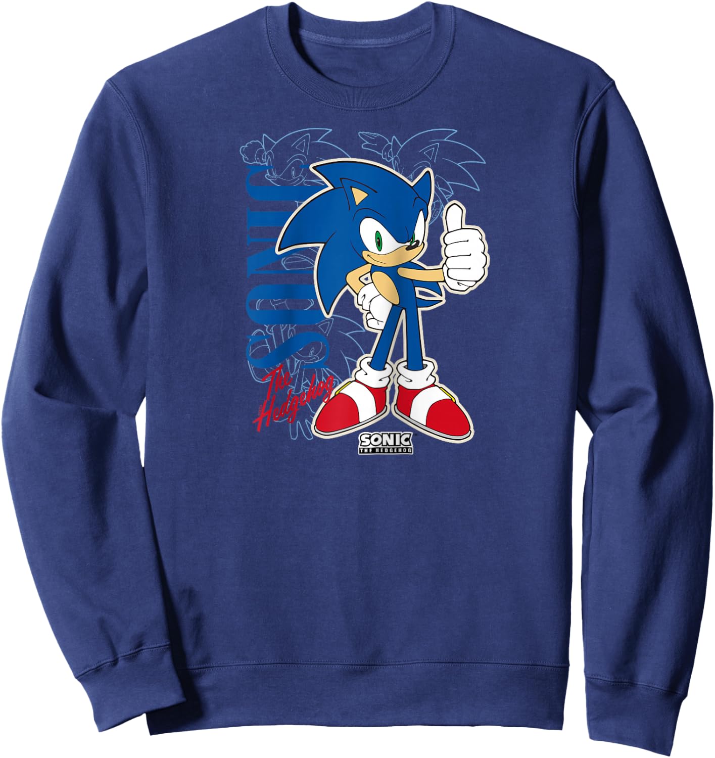Sonic The Hedgehog Thumbs Up Retro Shot Raglan Baseball Sweatshirt - Sweatshirt | Navy