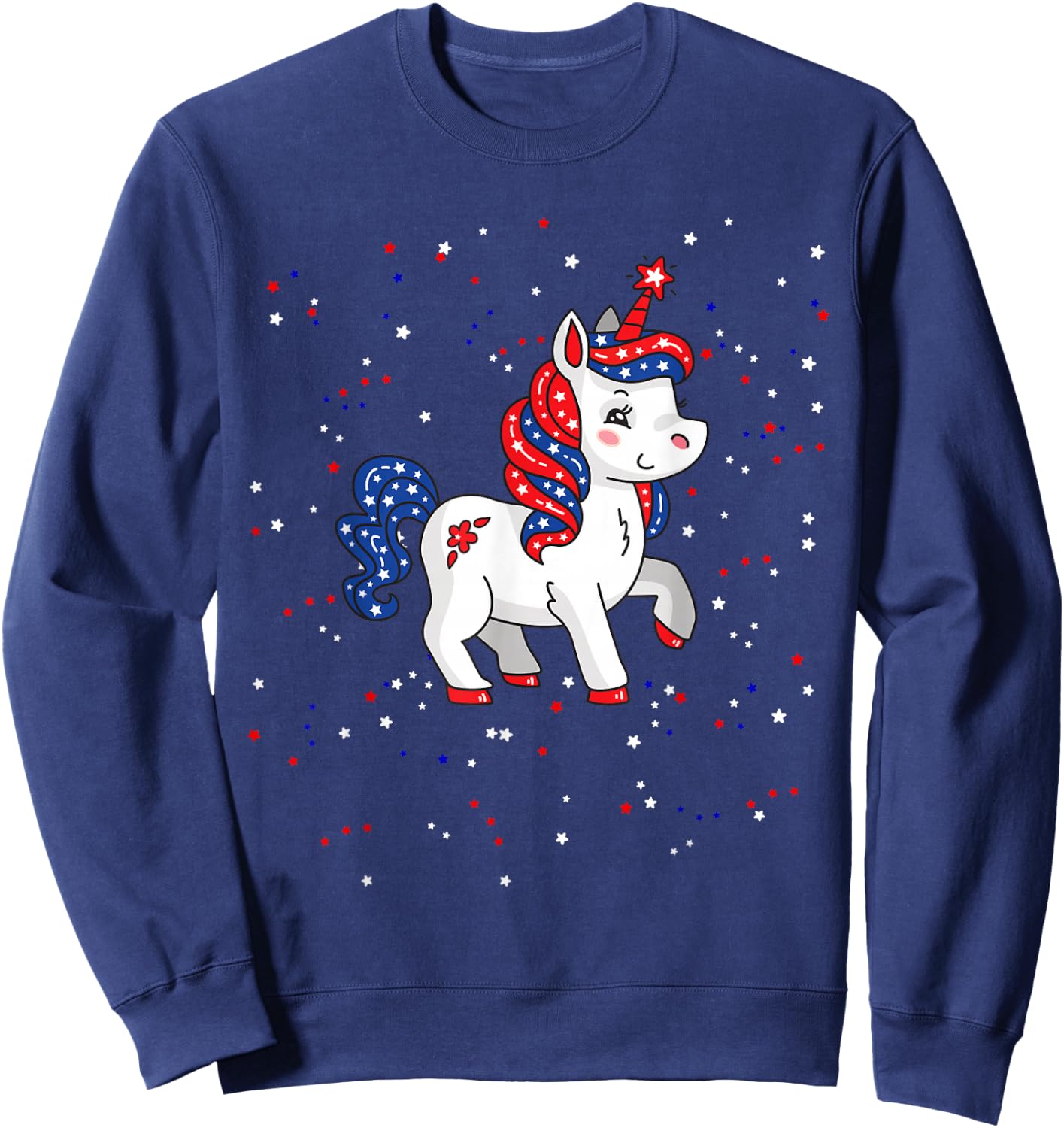 Red White and Blue Unicorn American Flag 4th of July USA Sweatshirt - Sweatshirt | Navy