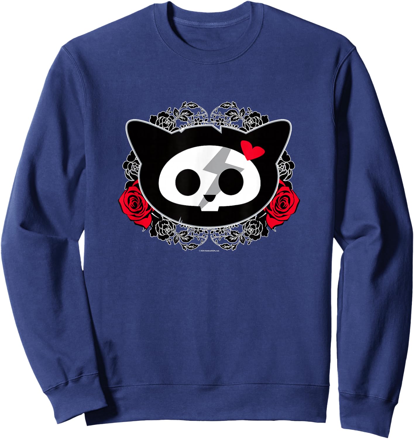 Skelanimals Kit Cat Floral Rose & Hearts Vintage Big Face Sweatshirt - Sweatshirt | Navy