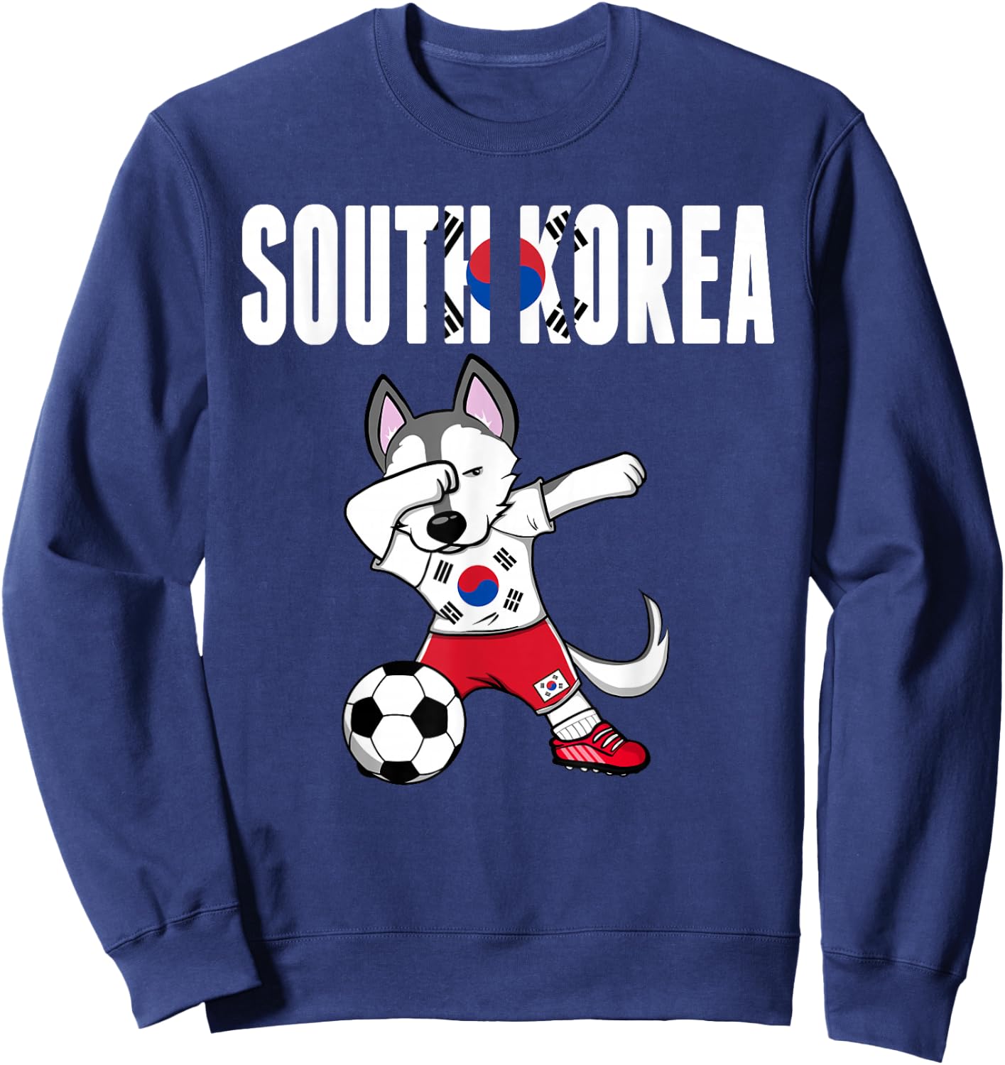 Dabbing Husky Dog South Korea Soccer Fans Jersey Korean Flag Sweatshirt - Sweatshirt | Navy