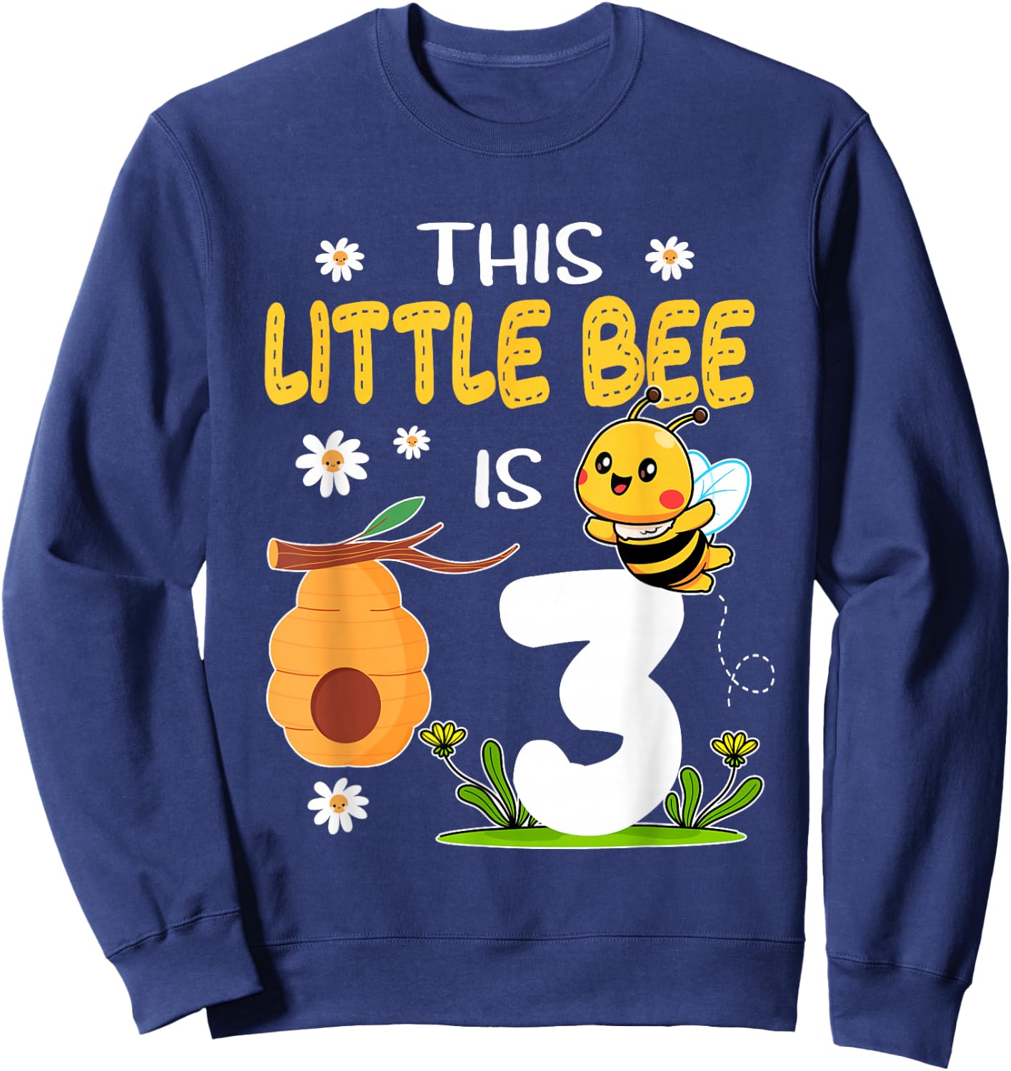 This Little Bee Is 3 Year Old Birthday 3rd Party Bee Kids Sweatshirt - Sweatshirt | Navy