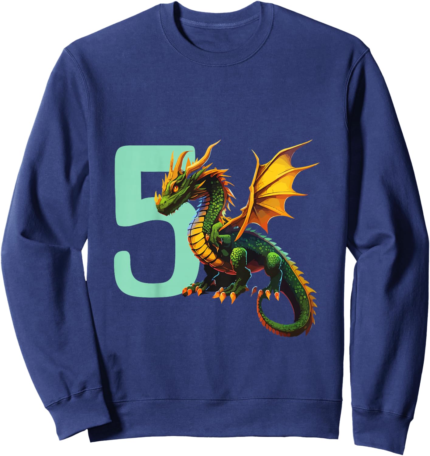 Children's Birthday Dragon 5 Years Boy Dragon Number Age , black Sweatshirt - Sweatshirt | Navy