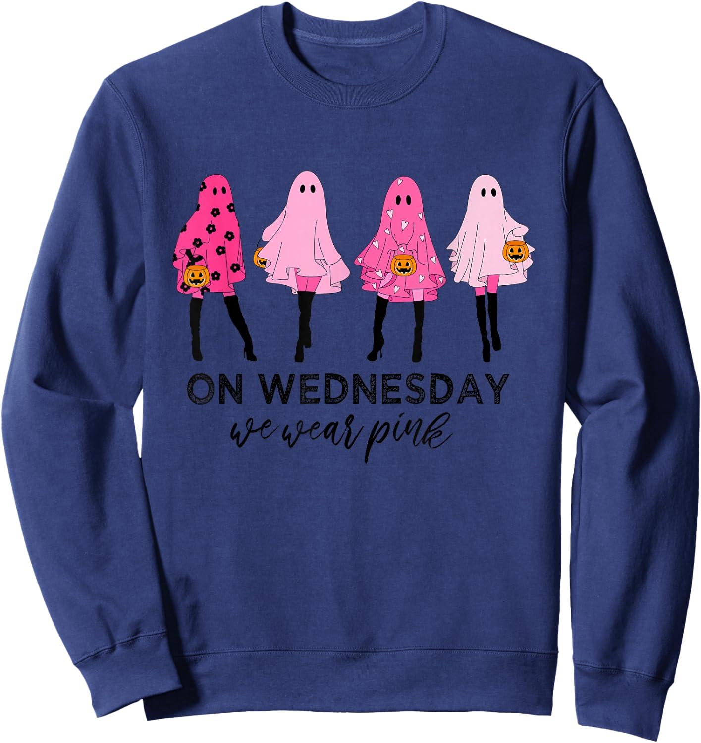 Funny Cute On Wednesday Ghost Halloween We Wear Pink Sweatshirt - Sweatshirt | Navy