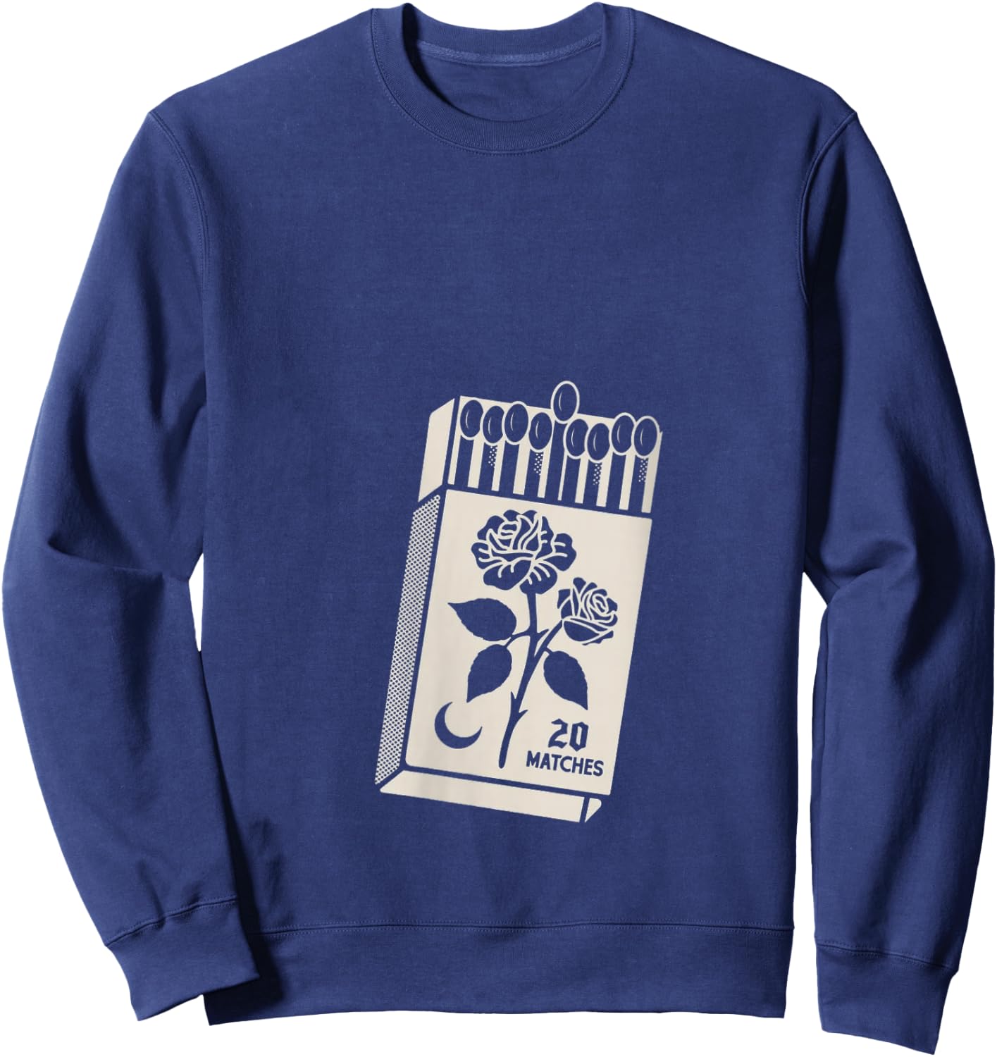 Women's Vintage Matches & Rose Matchbox Retro 20 Matches Moon Art V-Neck Sweatshirt - Sweatshirt | Navy
