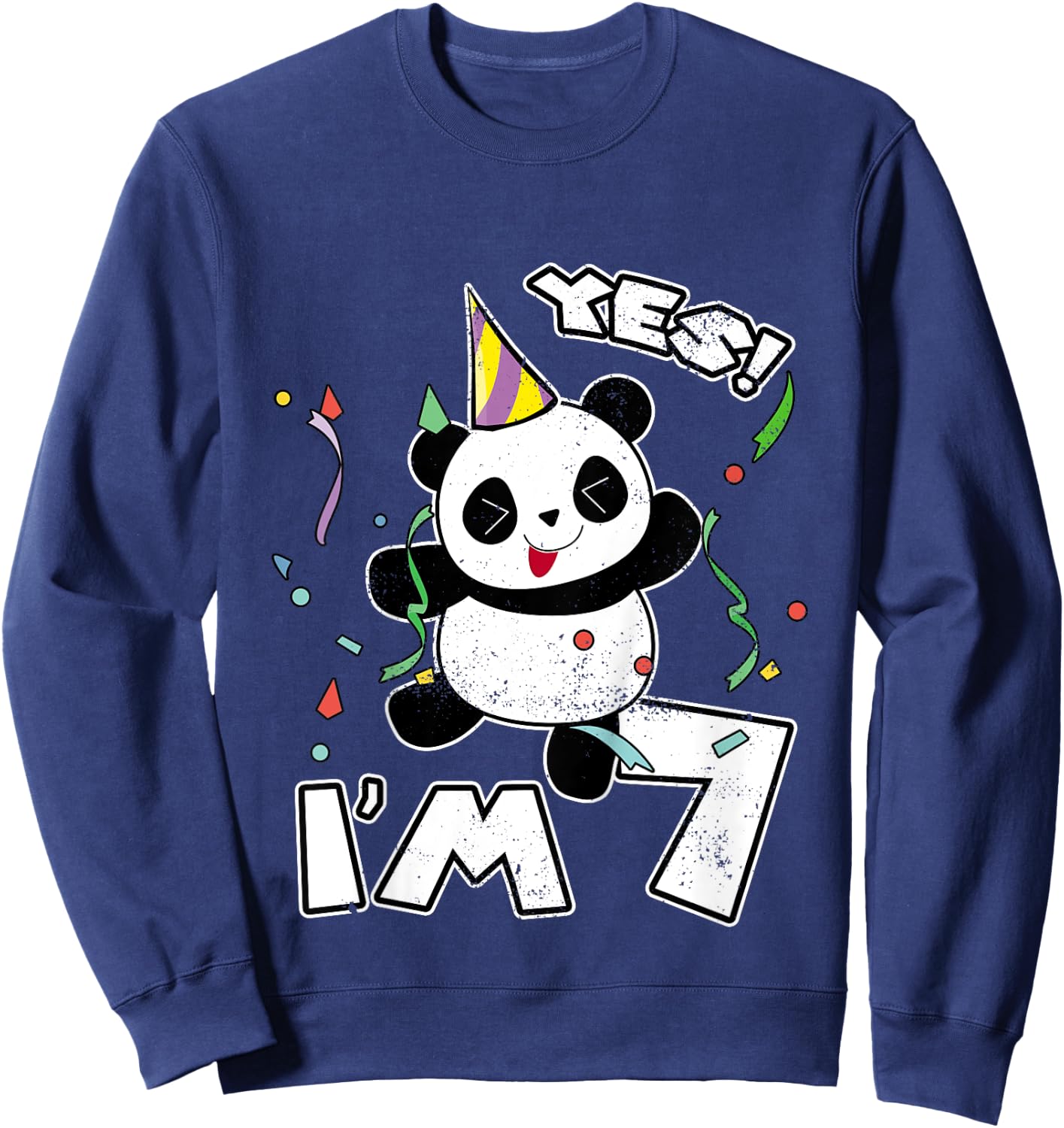 7th Birthday Panda Party Yes I'm 7 Years Old Gift Sweatshirt - Sweatshirt | Navy