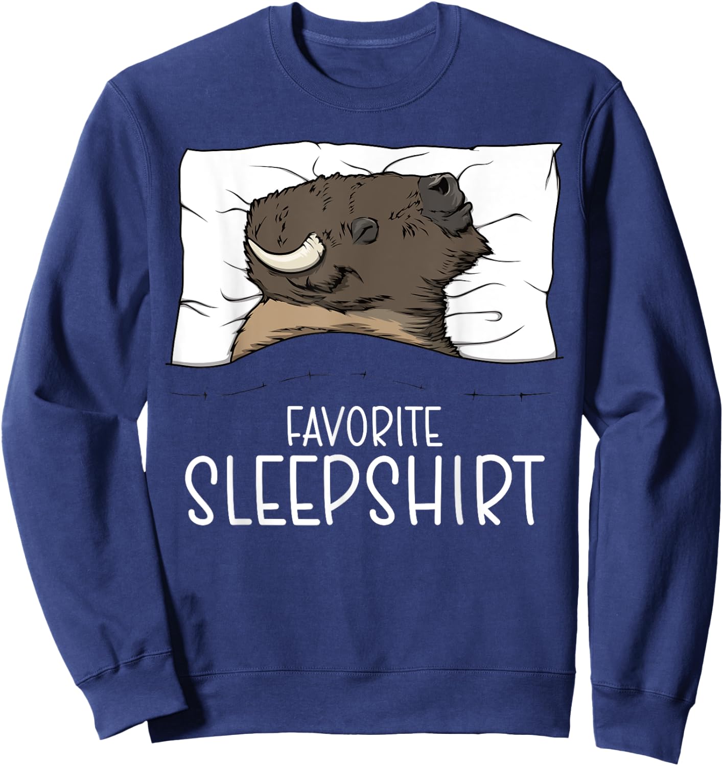Favorite Sleepshirt Bison, Napping Bison Pajama Sweatshirt - Sweatshirt | Navy