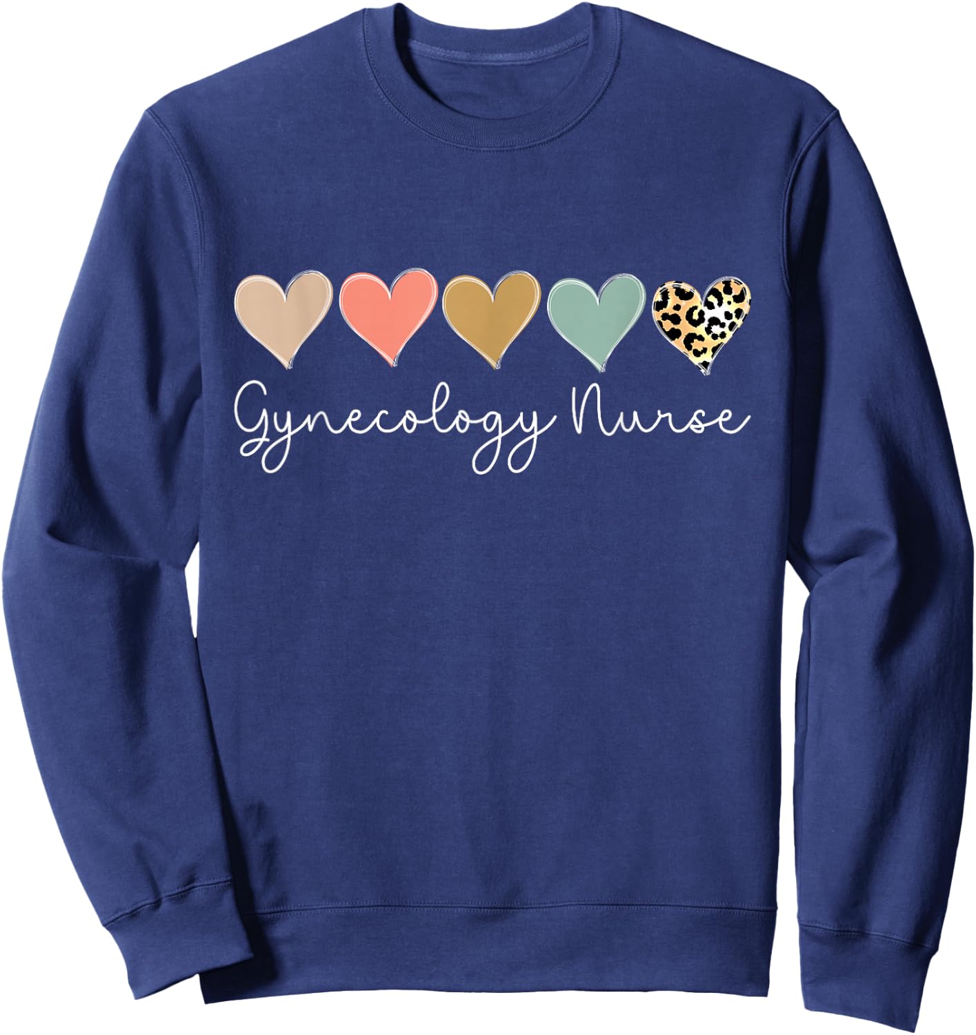 Gynecology Nurse Leopard Heart, valentine's Day Nursing Sweatshirt - Sweatshirt | Navy