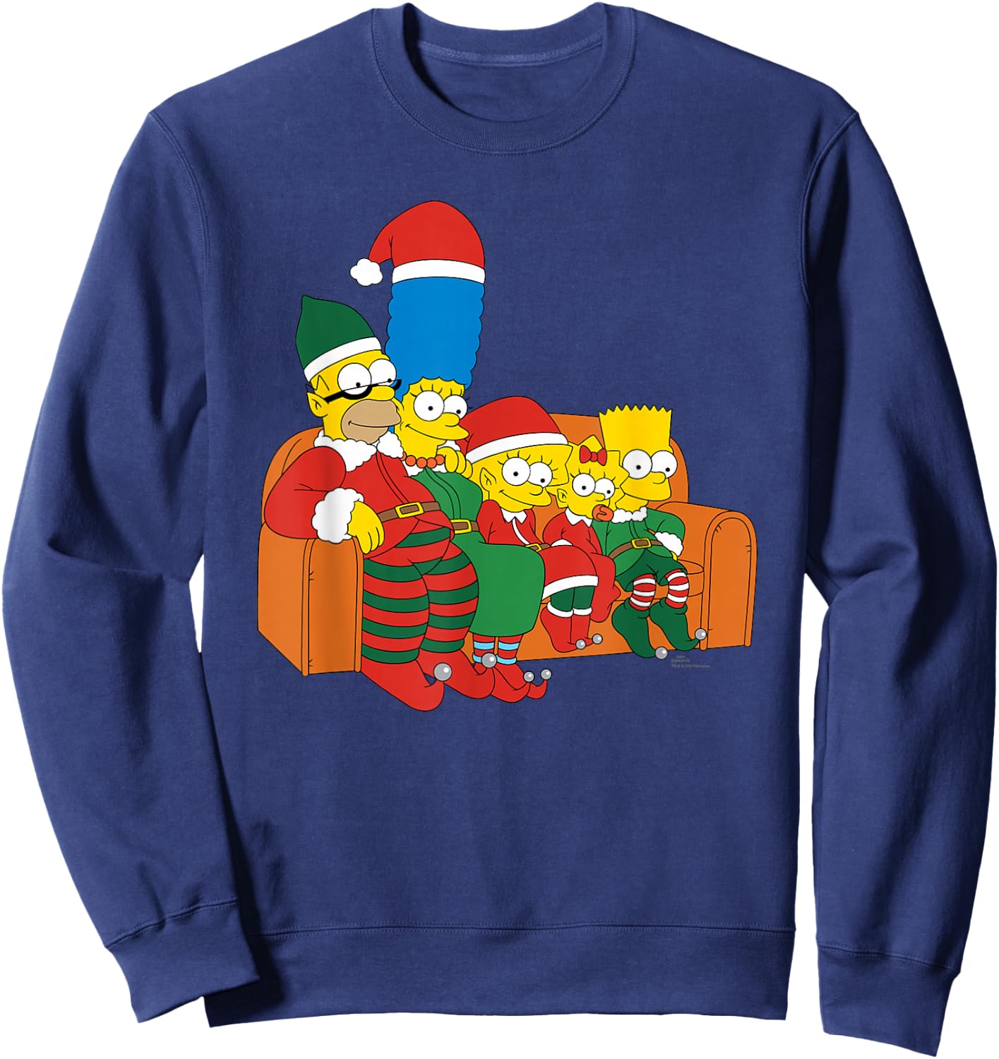 The Simpsons Holiday Family Christmas Elf Costumes Couch Gag , Black, S Sweatshirt - Sweatshirt | Navy