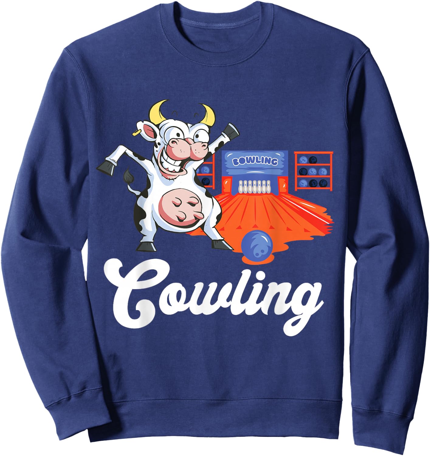 Funny Bowling Strike Cow Bowling Pin Bowling Ball Bowler Sweatshirt - Sweatshirt | Navy