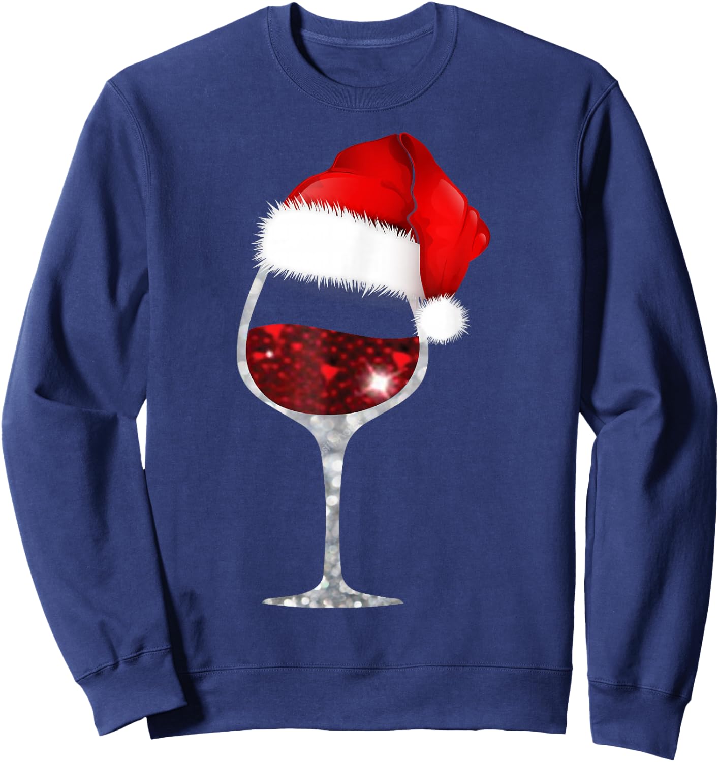 Wine Glass Christmas T Shirt Wine lovers Santa Hat Shirt Sweatshirt - Sweatshirt | Navy