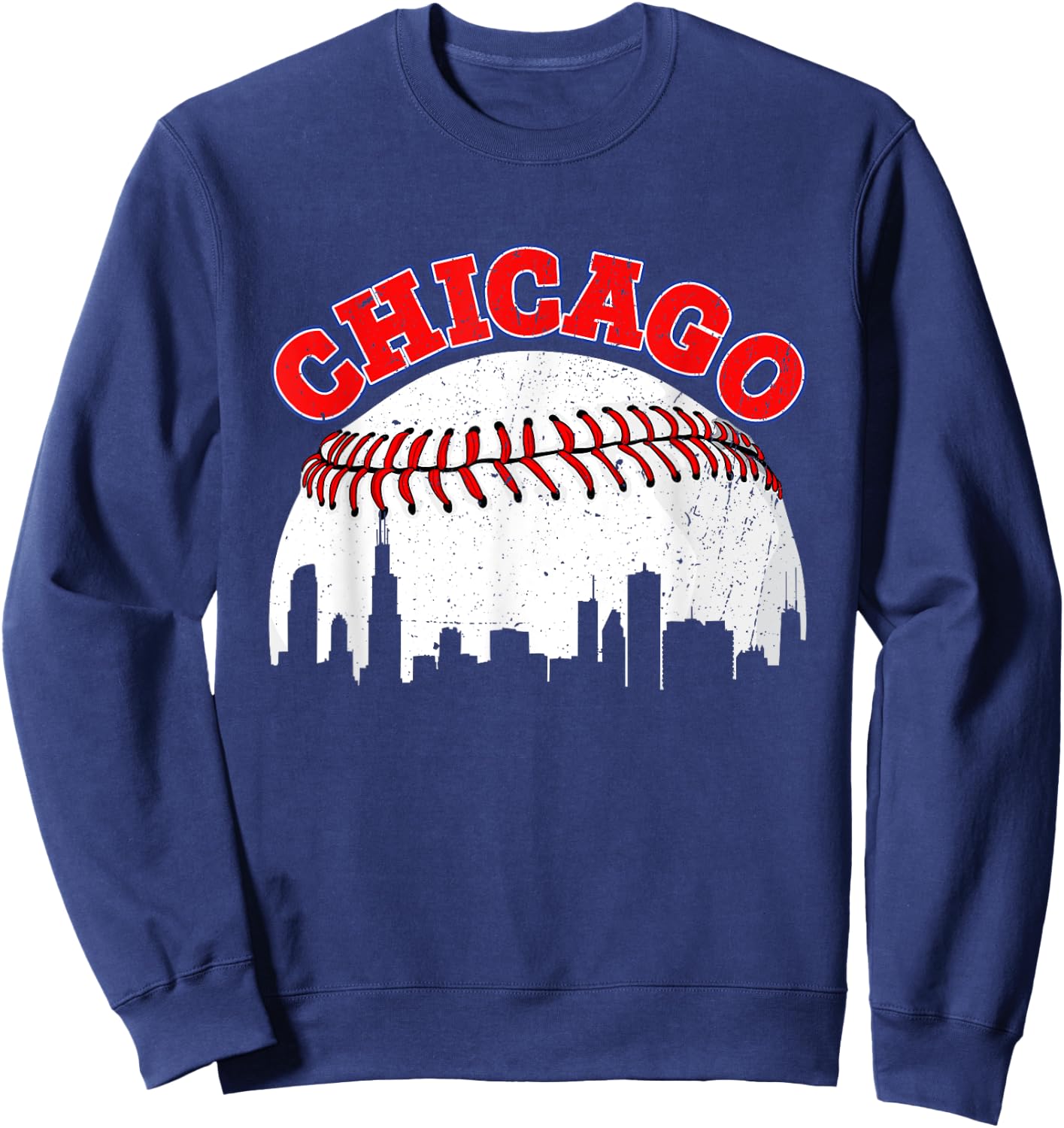 Distressed Baseball Chicago Cityscape Women Sweatshirt - Sweatshirt | Navy