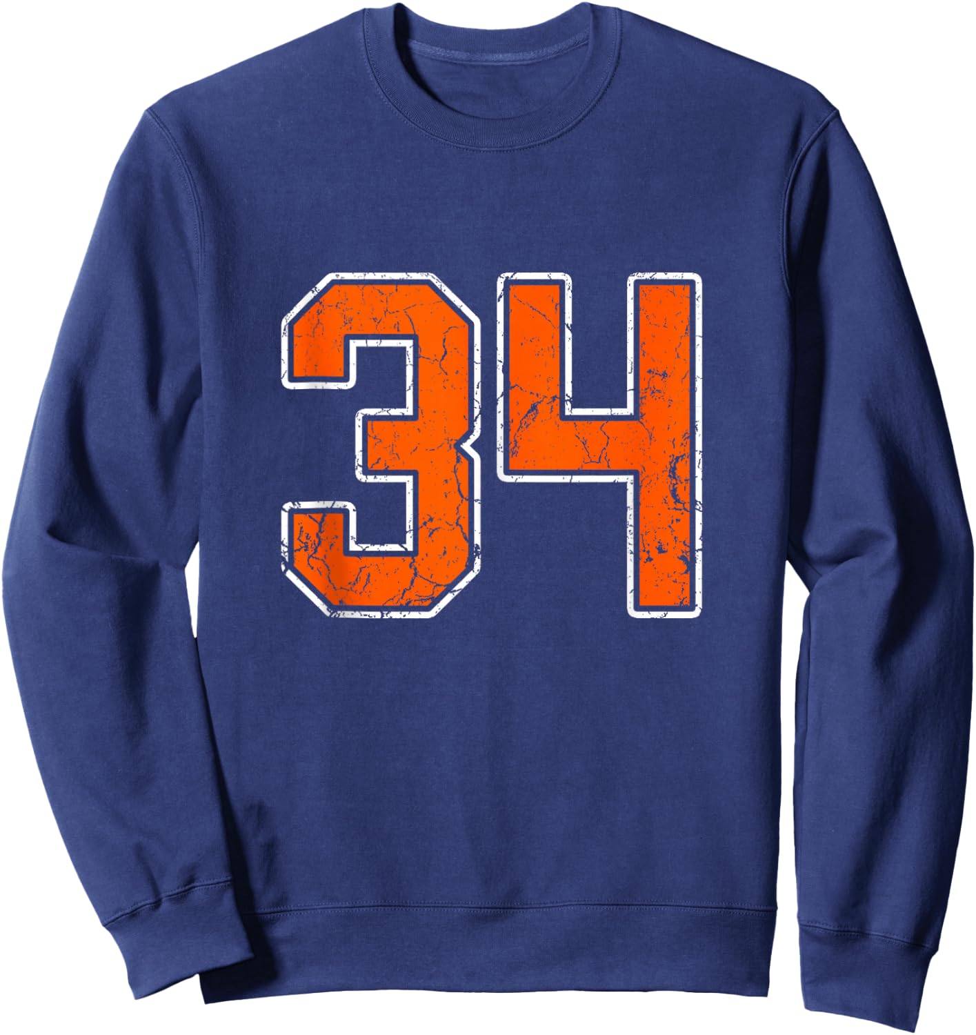 Distressed Orange White Number 34 Jersey Player Uniform #34 Sweatshirt - Sweatshirt | Navy