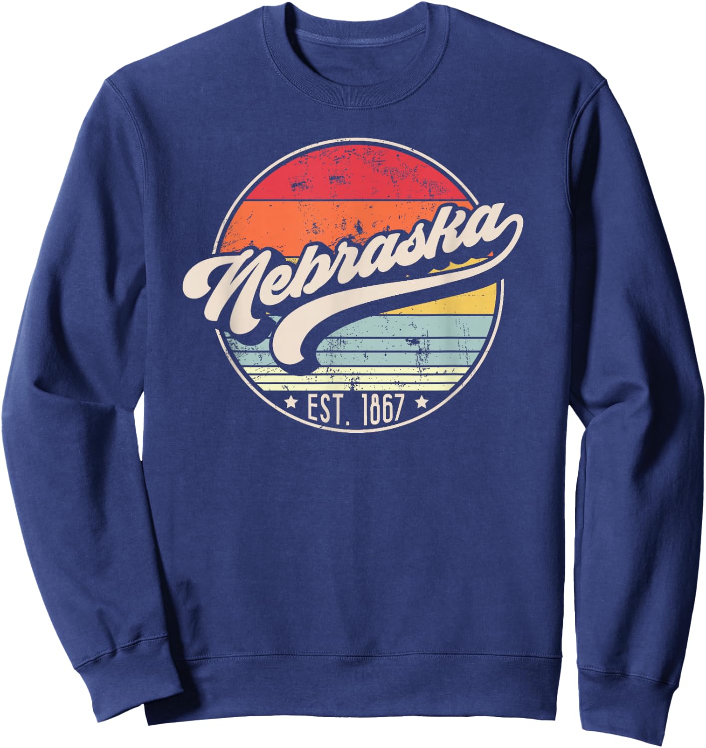 Retro Nebraska Home State NE Cool 70s Style Sunset Sweatshirt - Sweatshirt | Navy