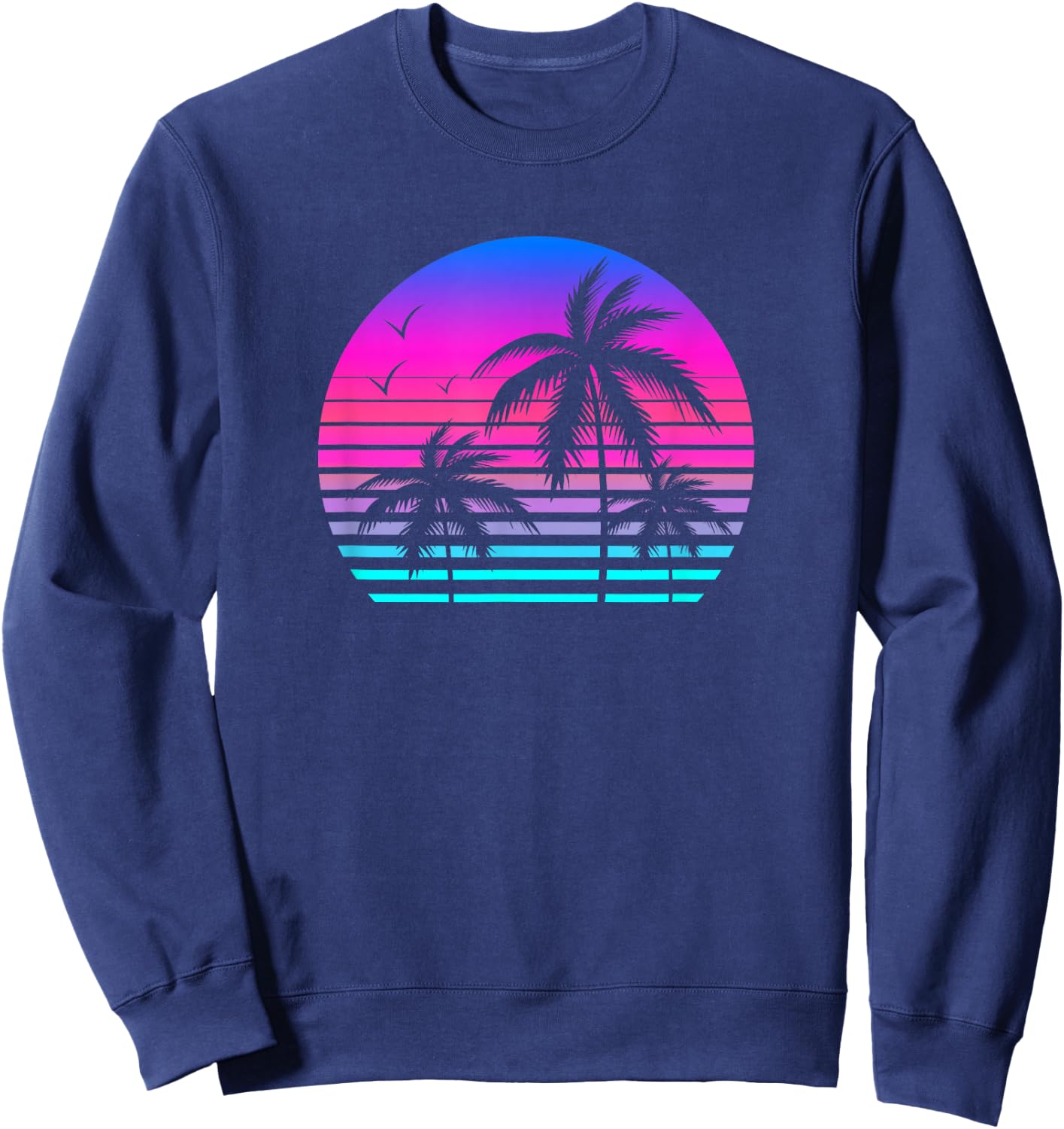Sunset Palm Tree Casual Fashion Aesthetic Vaporwave Sweatshirt - Sweatshirt | Navy