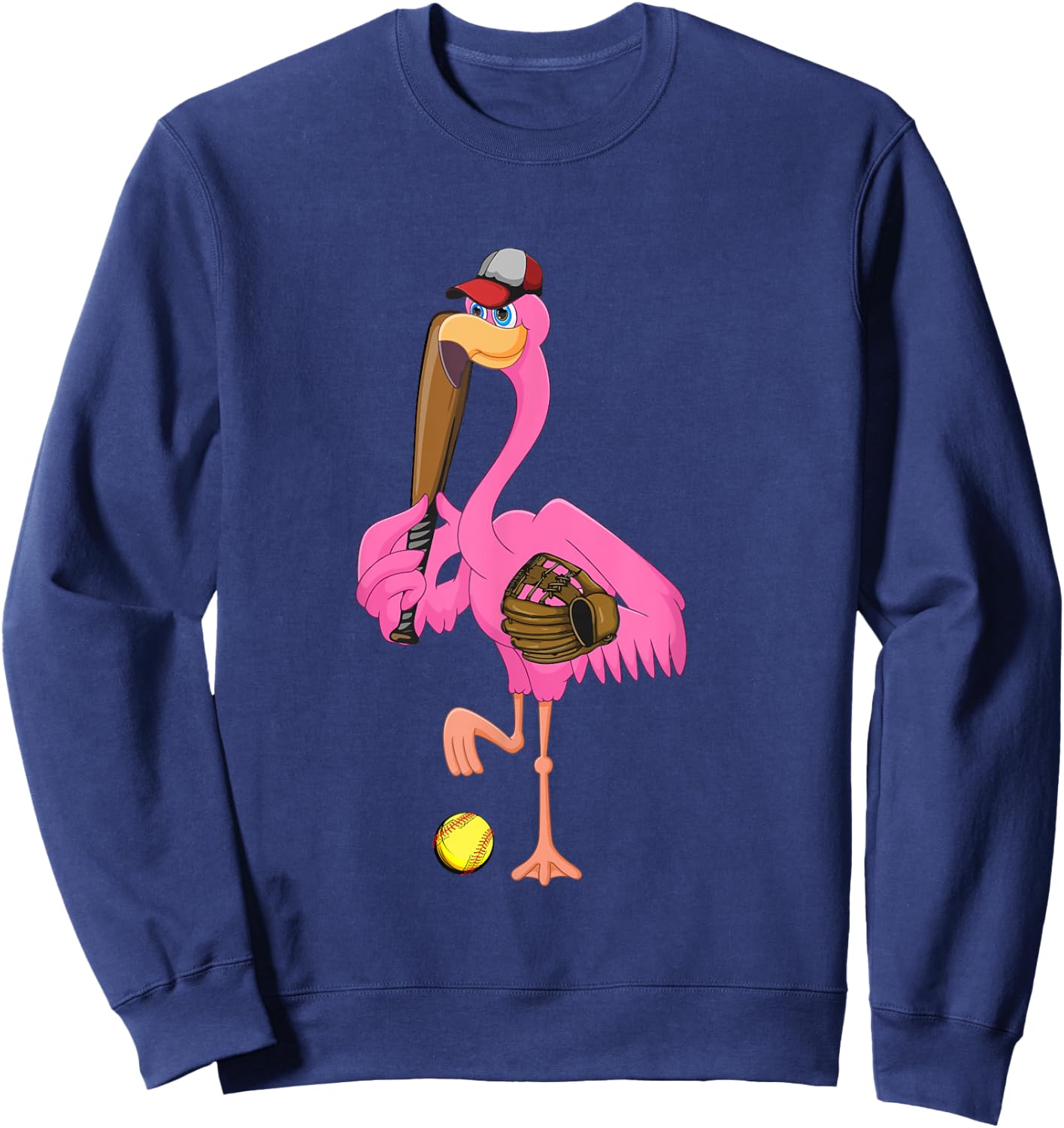 Flamingo Playing Softball Matching Player Coach Birds Lover Sweatshirt - Sweatshirt | Navy