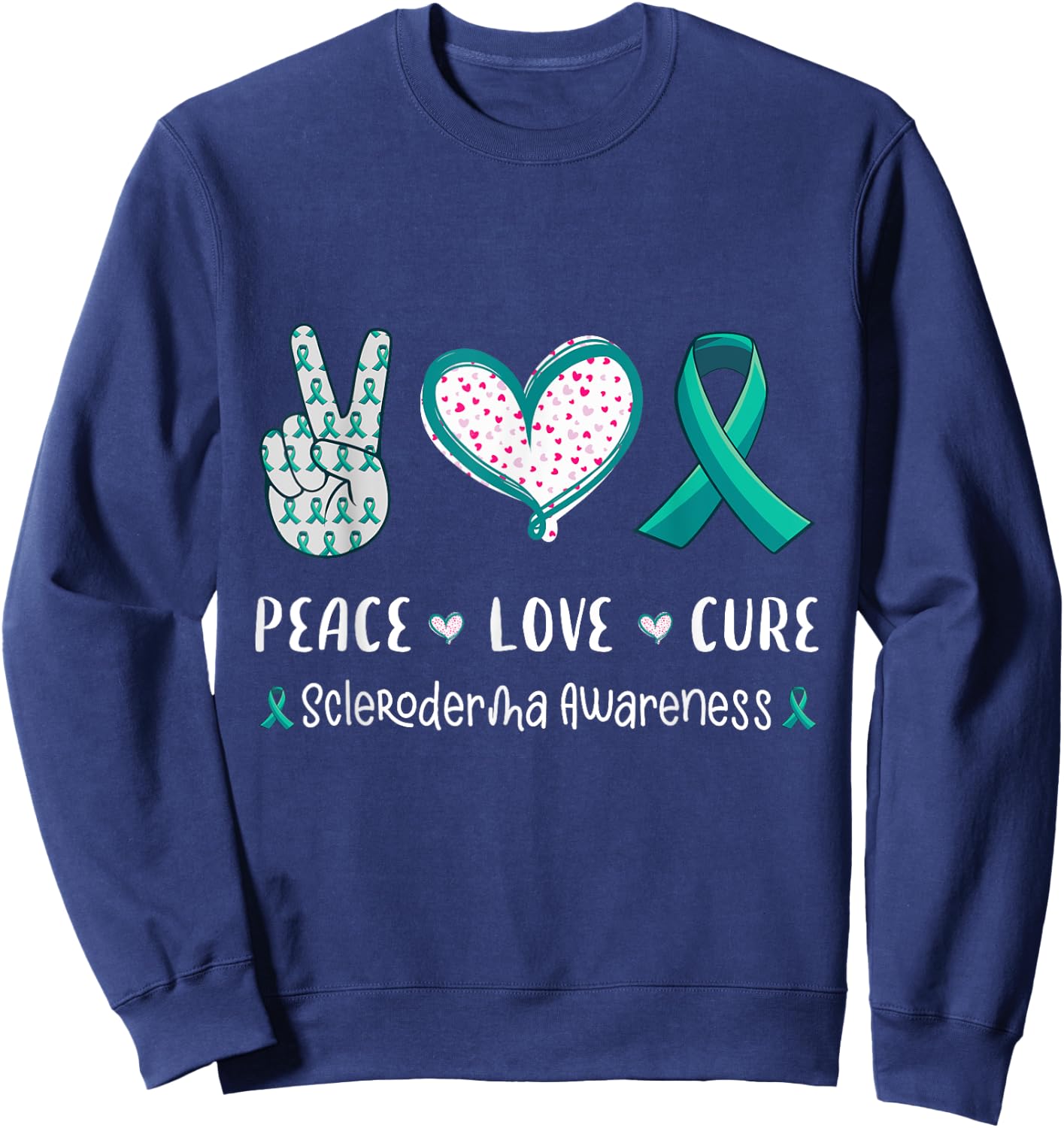 Peace Love Cure Scleroderma awareness men women kids crest Sweatshirt - Sweatshirt | Navy