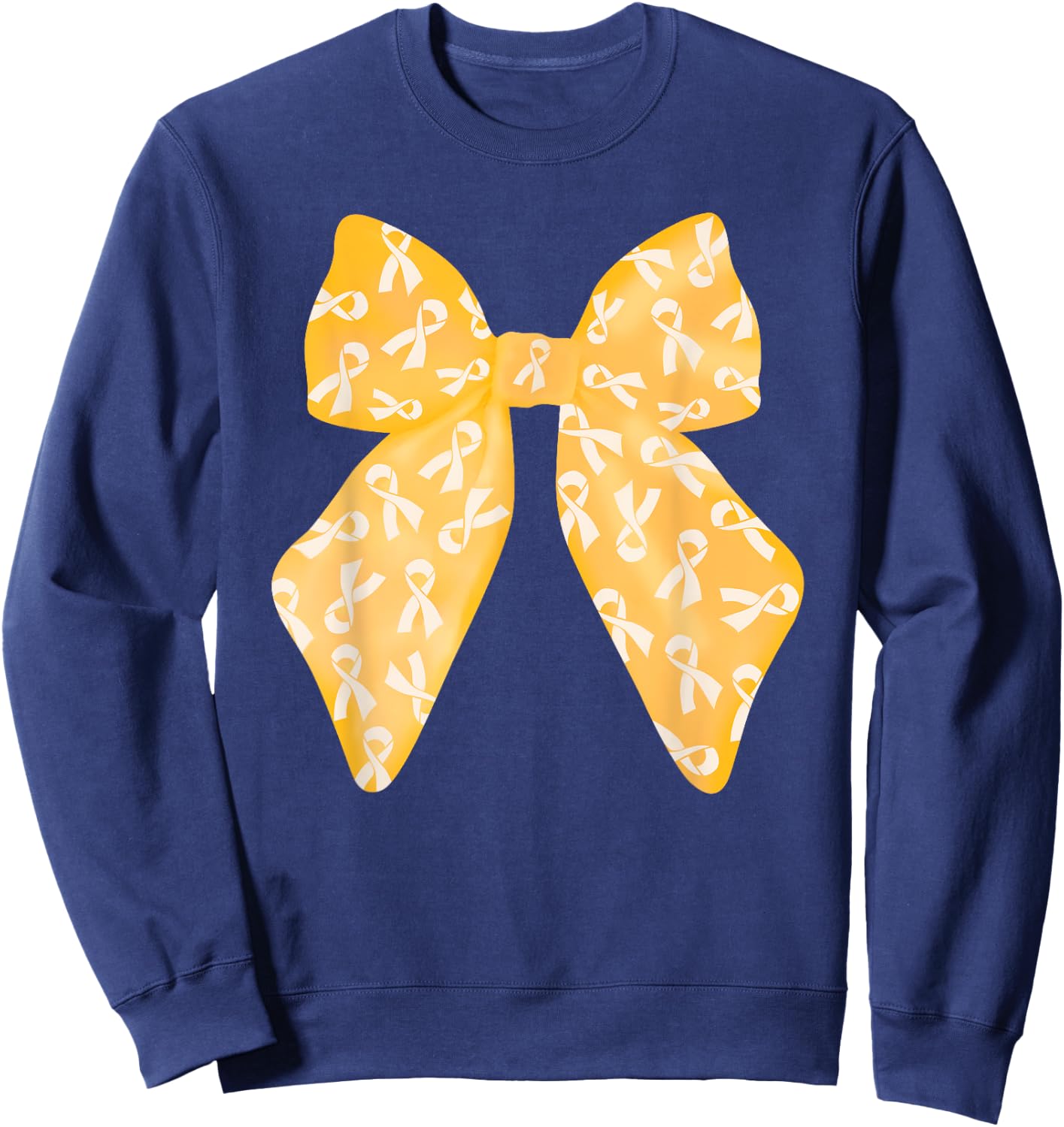 Coquette Gold Bow Childhood Cancer Awareness Women Kids Girl Sweatshirt - Sweatshirt | Navy