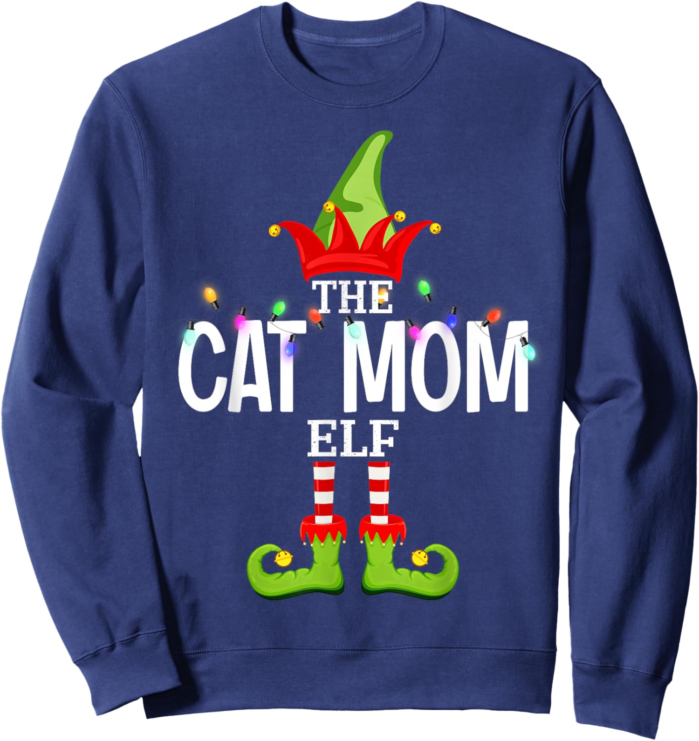 The Cat Mom Elf Christmas Matching Pajamas Sweatshirt - Sweatshirt | Navy