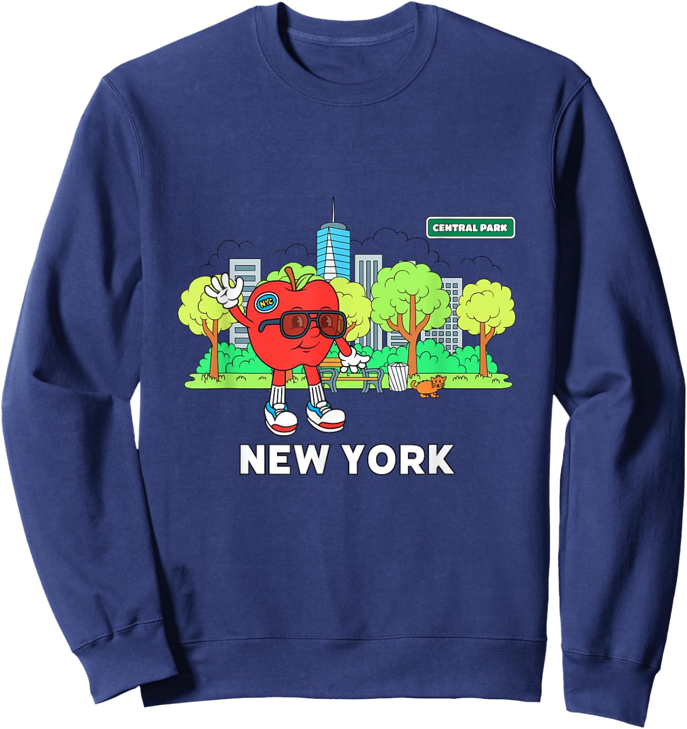 Big Apple Vibes Cool Cartoon New York Character Sweatshirt - Sweatshirt | Navy