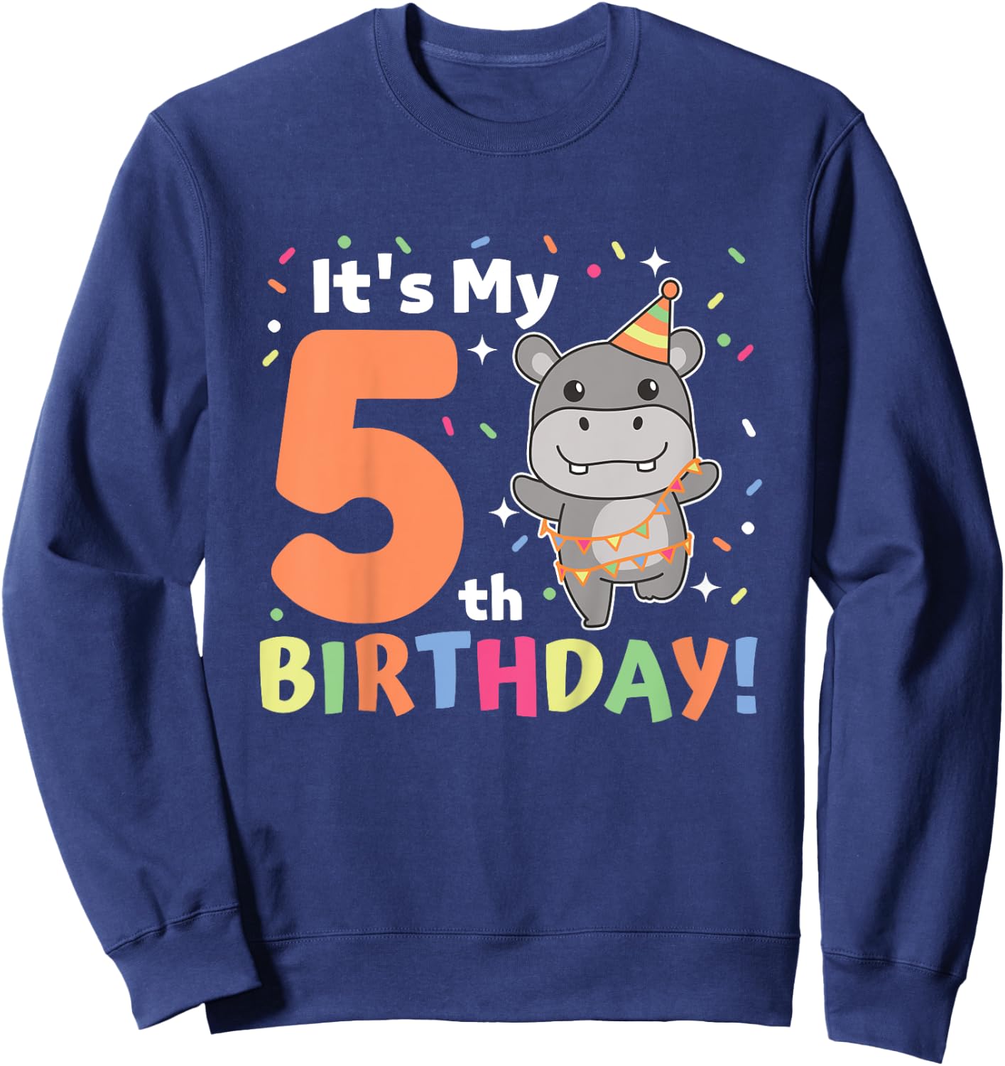 Kids Hippo 5th Birthday For Kids Five Years Old Sweatshirt - Sweatshirt | Navy